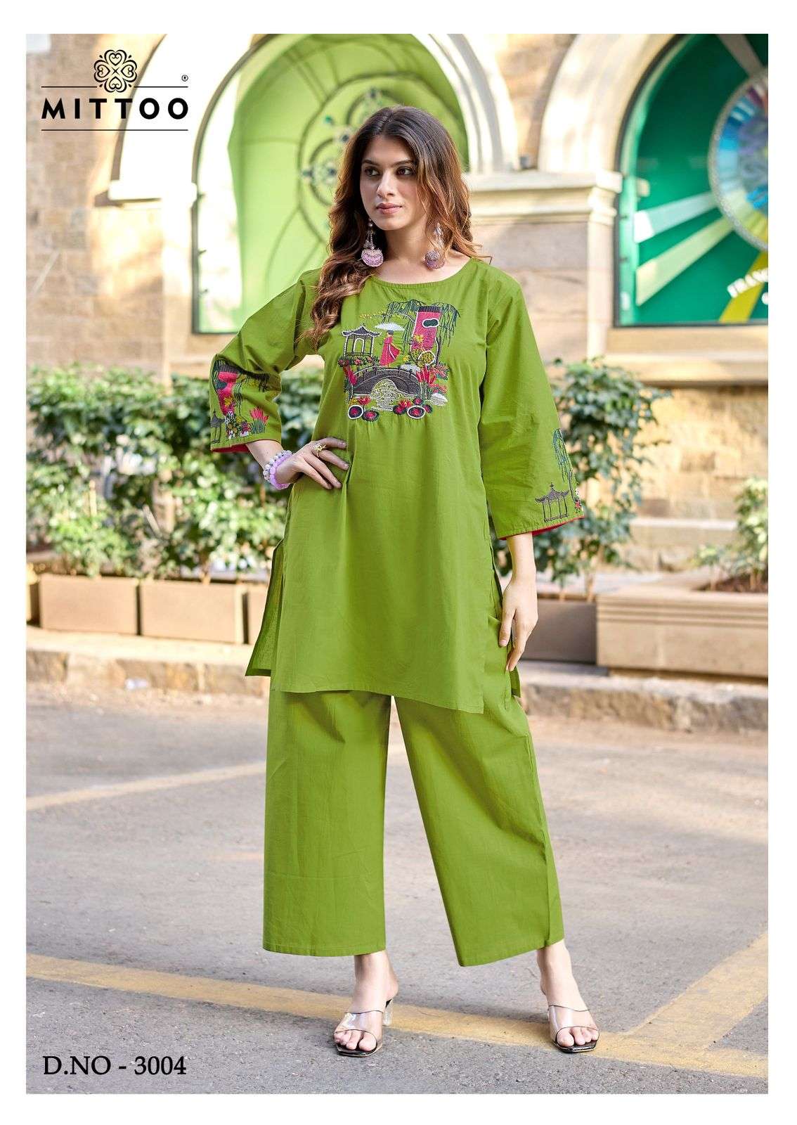 MITTOO RANG VATIKA COTTON FANCY WORK LADIES TOP WITH BOTTOM PAIR 