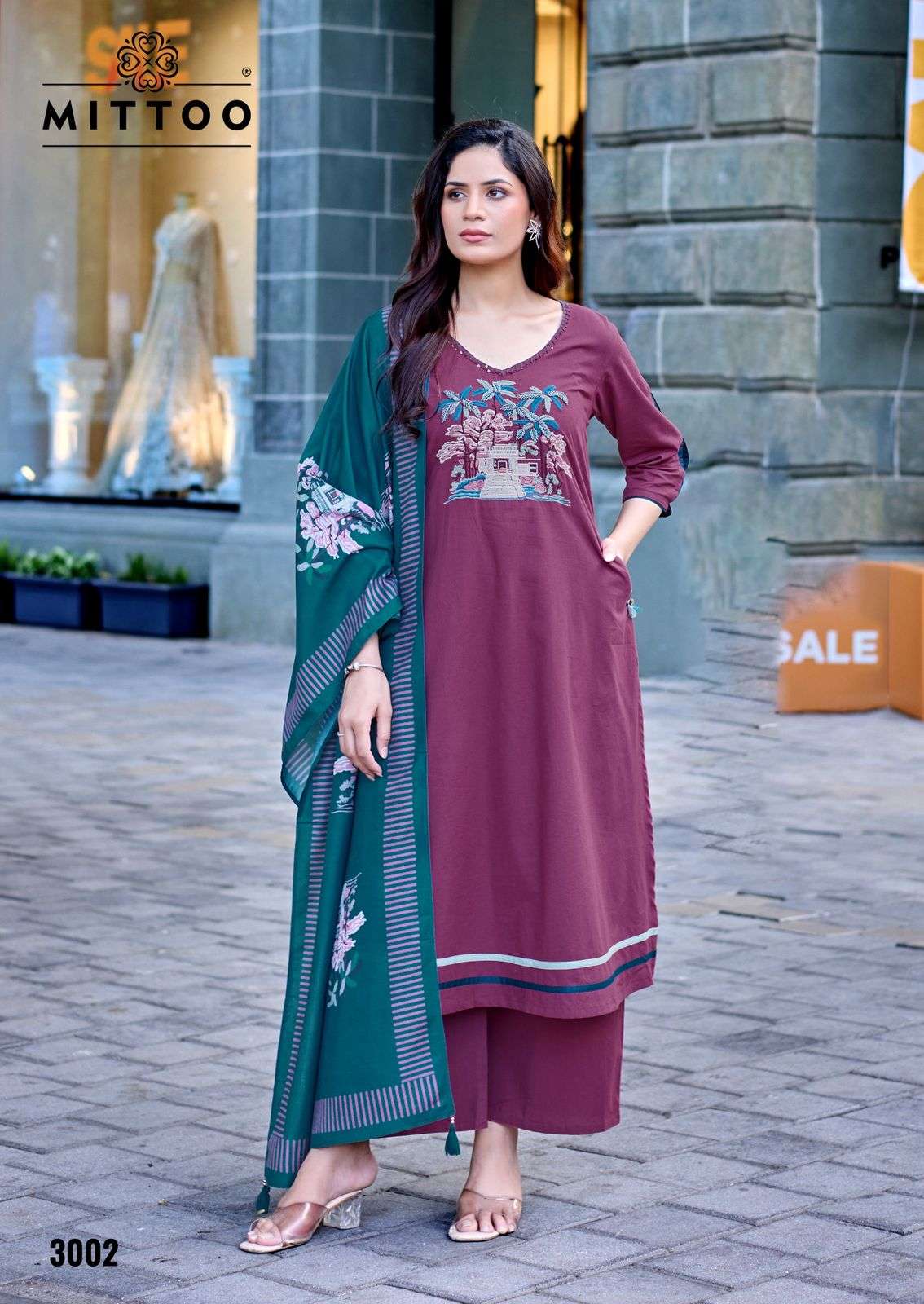 MITTOO REHSHAM COTTON FANCY EMBROIDERIES WORK LADIES 3PCS SET COLLECTION 
