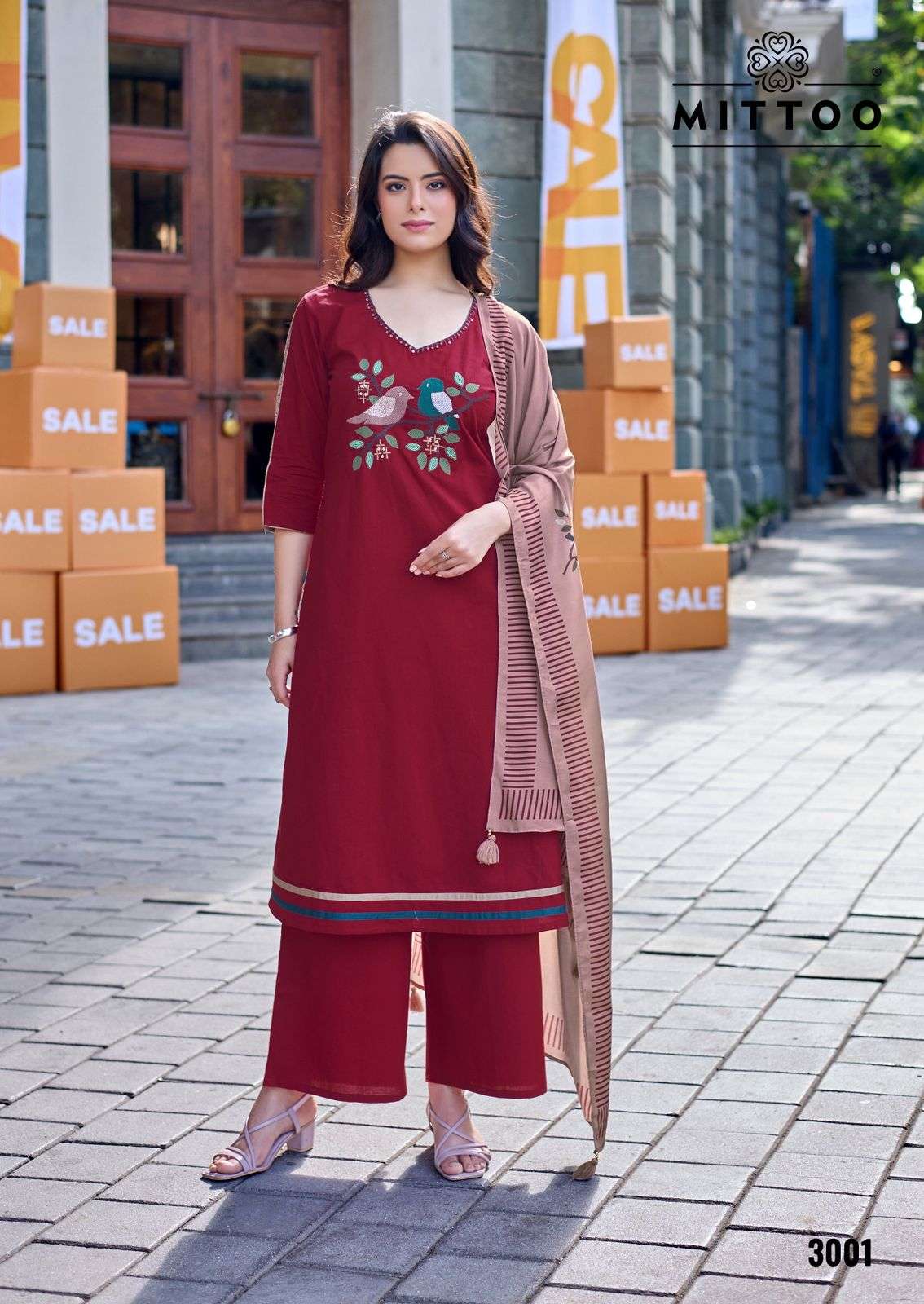MITTOO REHSHAM COTTON FANCY EMBROIDERIES WORK LADIES 3PCS SET COLLECTION 