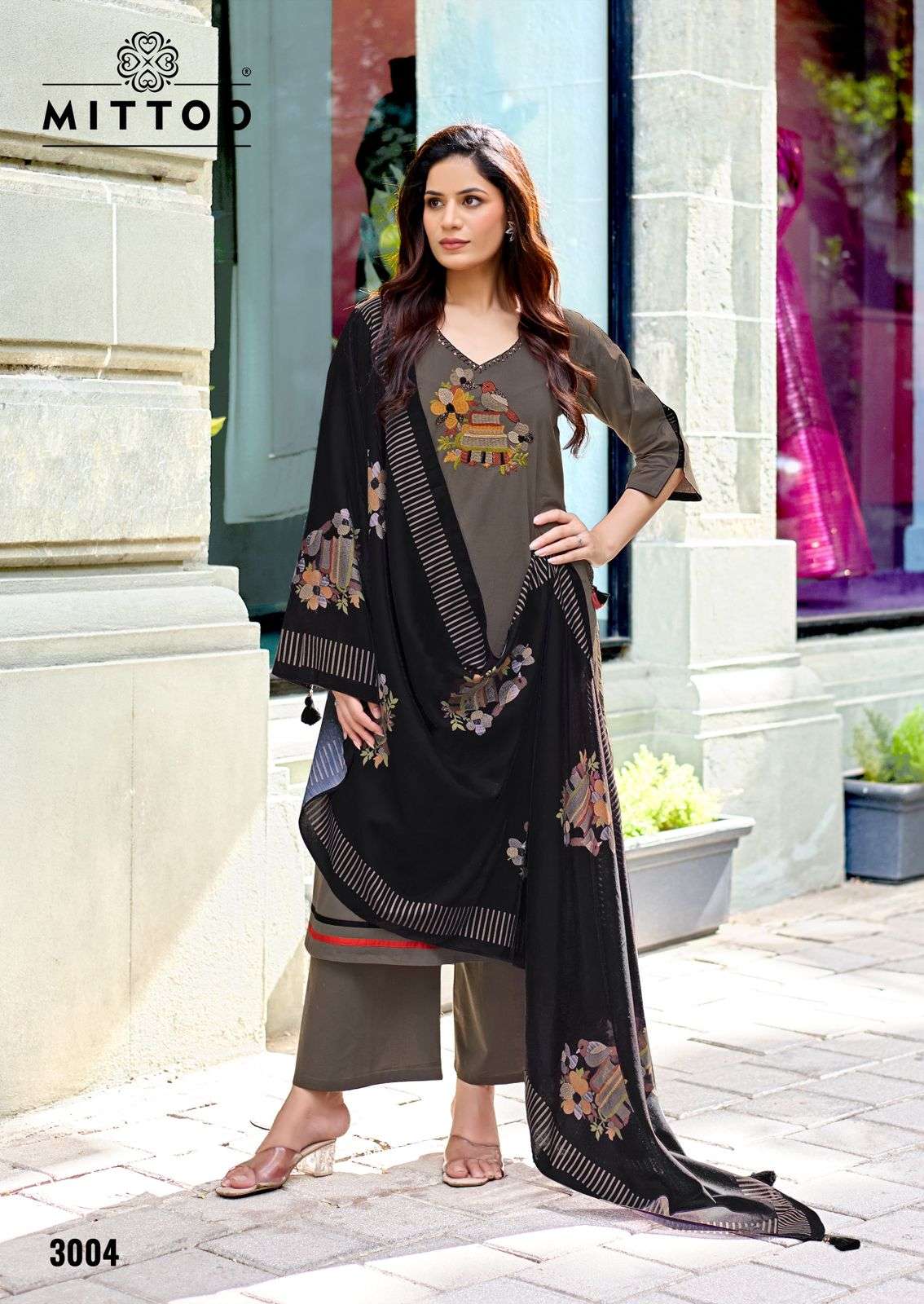 MITTOO REHSHAM COTTON FANCY EMBROIDERIES WORK LADIES 3PCS SET COLLECTION 