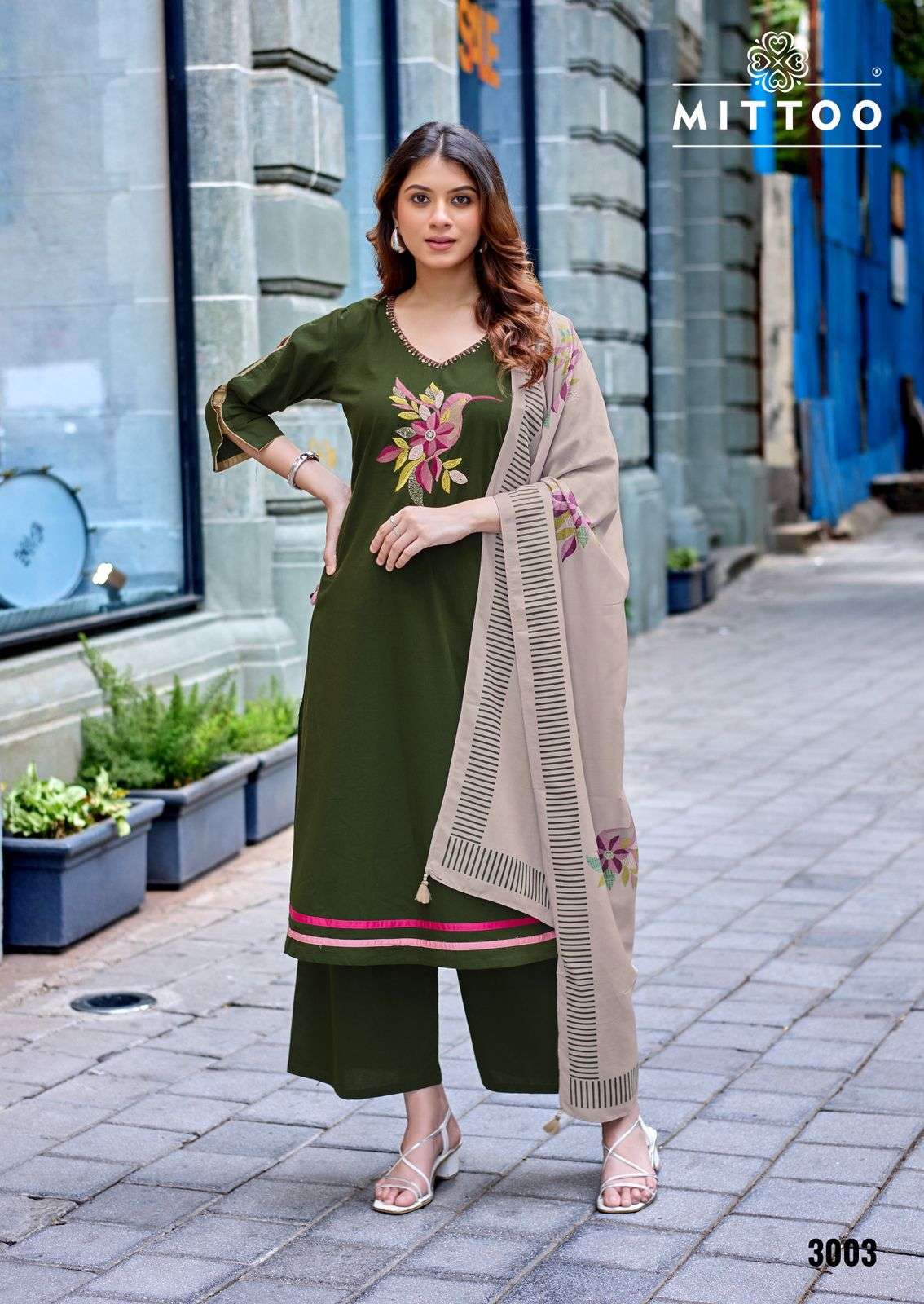 MITTOO REHSHAM COTTON FANCY EMBROIDERIES WORK LADIES 3PCS SET COLLECTION 