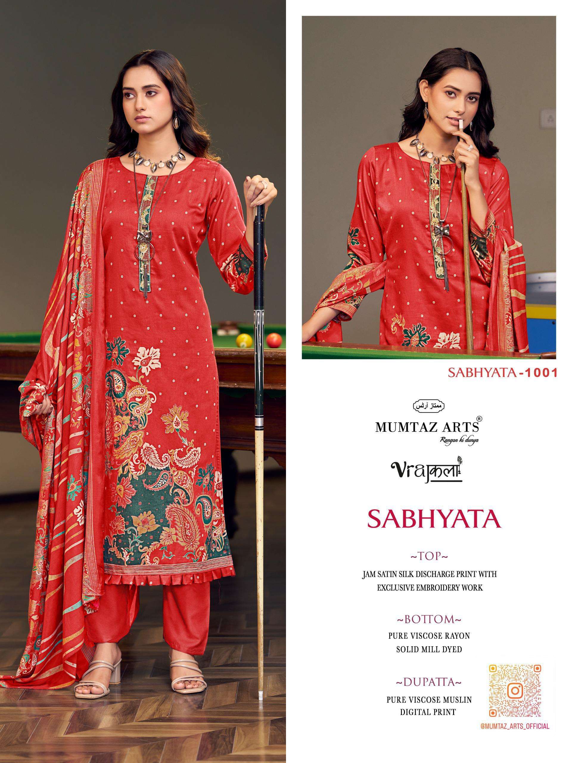 MUMTAZ ARTS SABHYATA VISCOSE PRINT WITH FANCY WORK SUIT