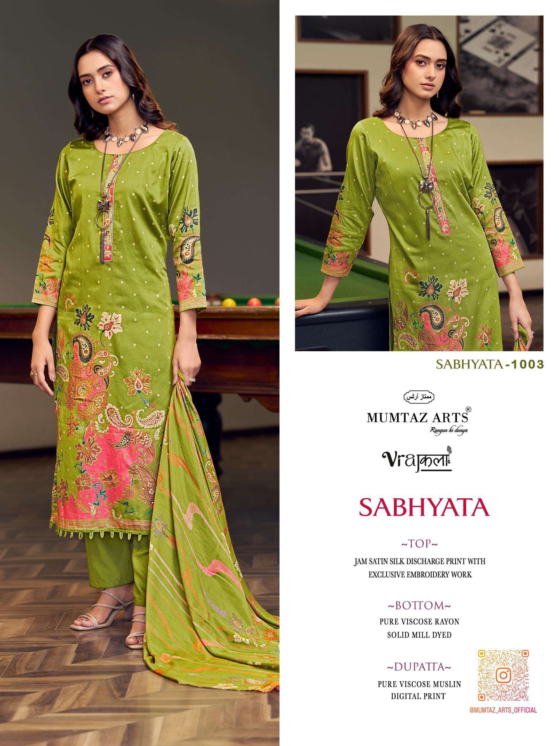 MUMTAZ ARTS SABHYATA VISCOSE PRINT WITH FANCY WORK SUIT