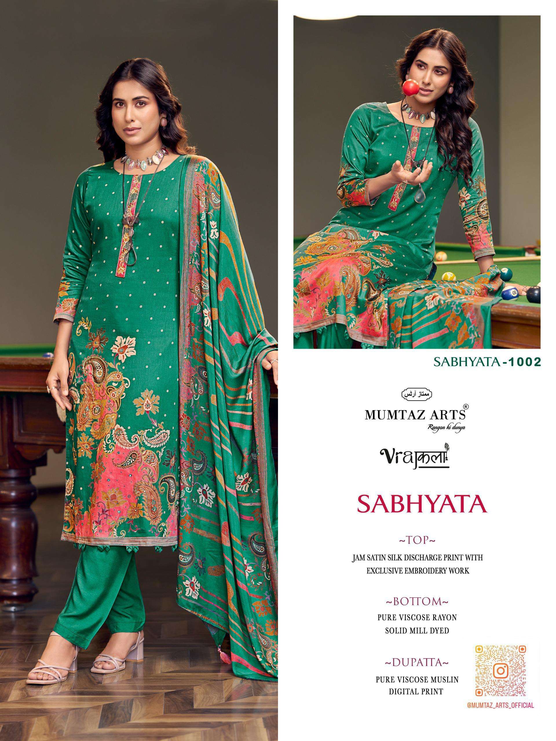 MUMTAZ ARTS SABHYATA VISCOSE PRINT WITH FANCY WORK SUIT