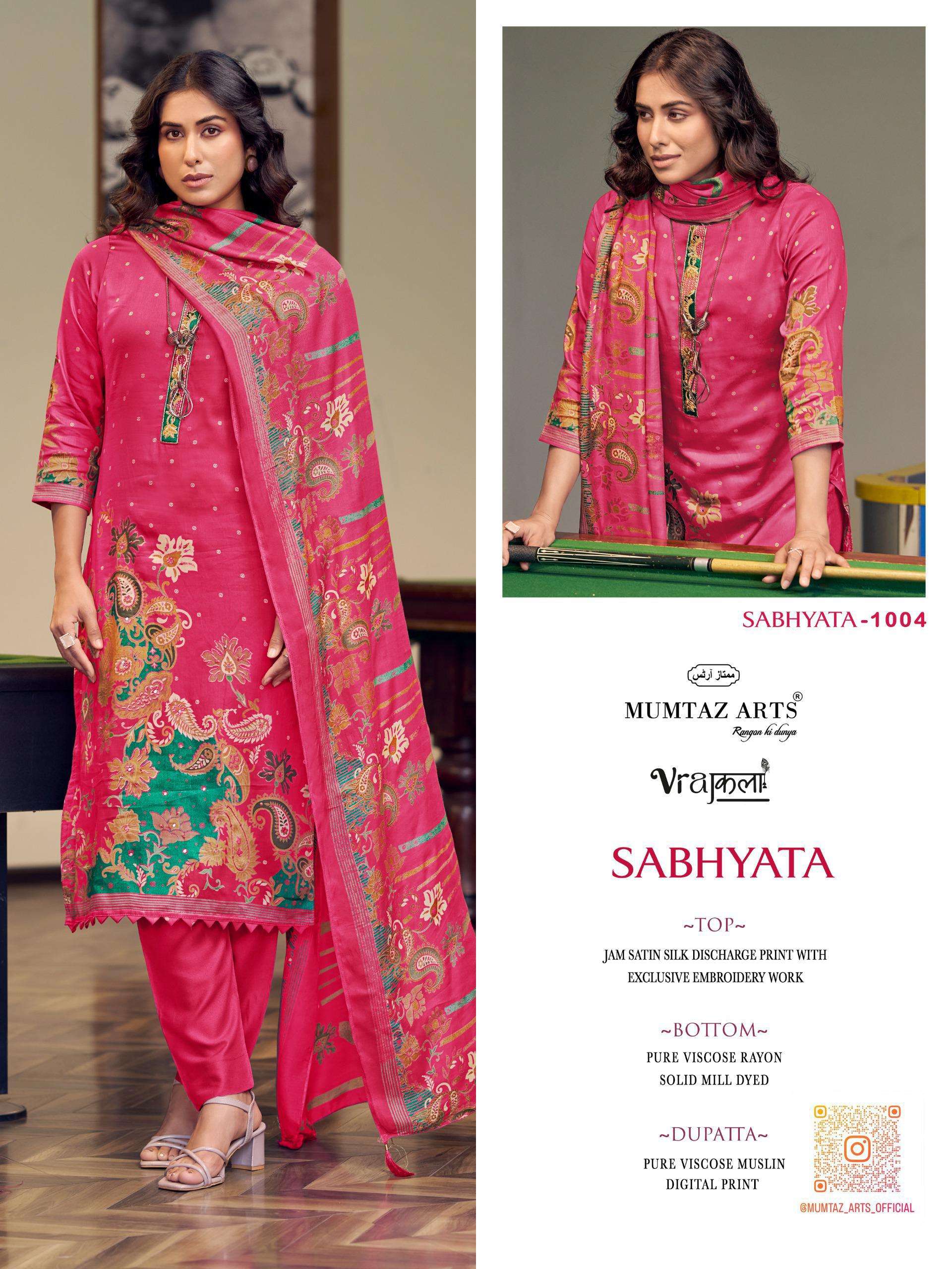 MUMTAZ ARTS SABHYATA VISCOSE PRINT WITH FANCY WORK SUIT