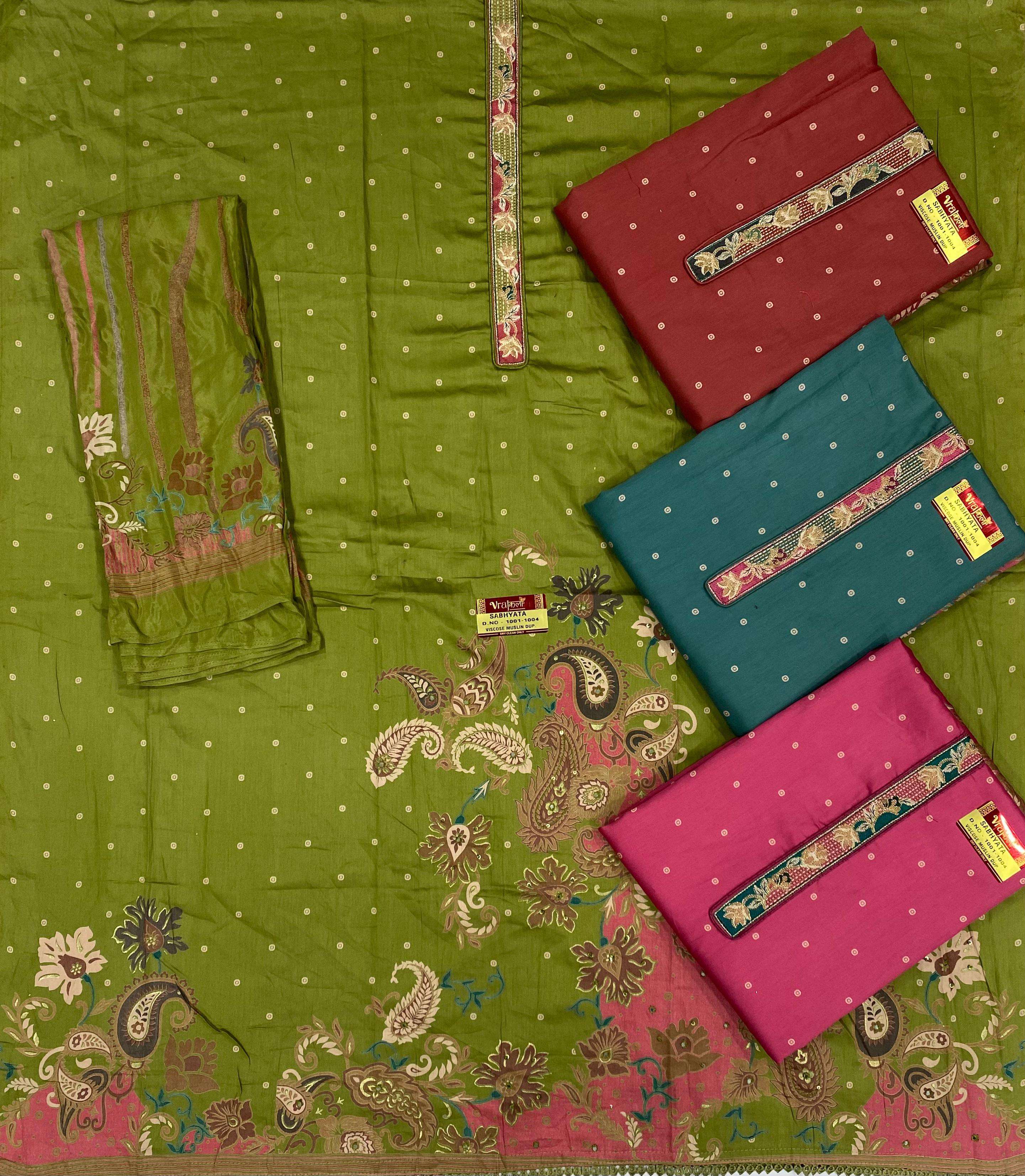 MUMTAZ ARTS SABHYATA VISCOSE PRINT WITH FANCY WORK SUIT