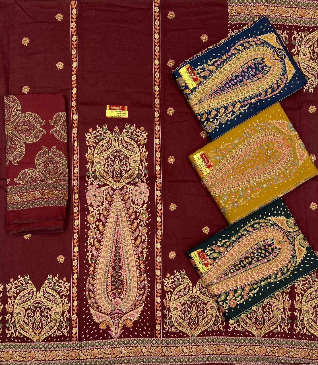 MUMTAZ ARTS SAPTRANGI VISCOSE  PRINT WITH EMBROIDERY WORK SUIT