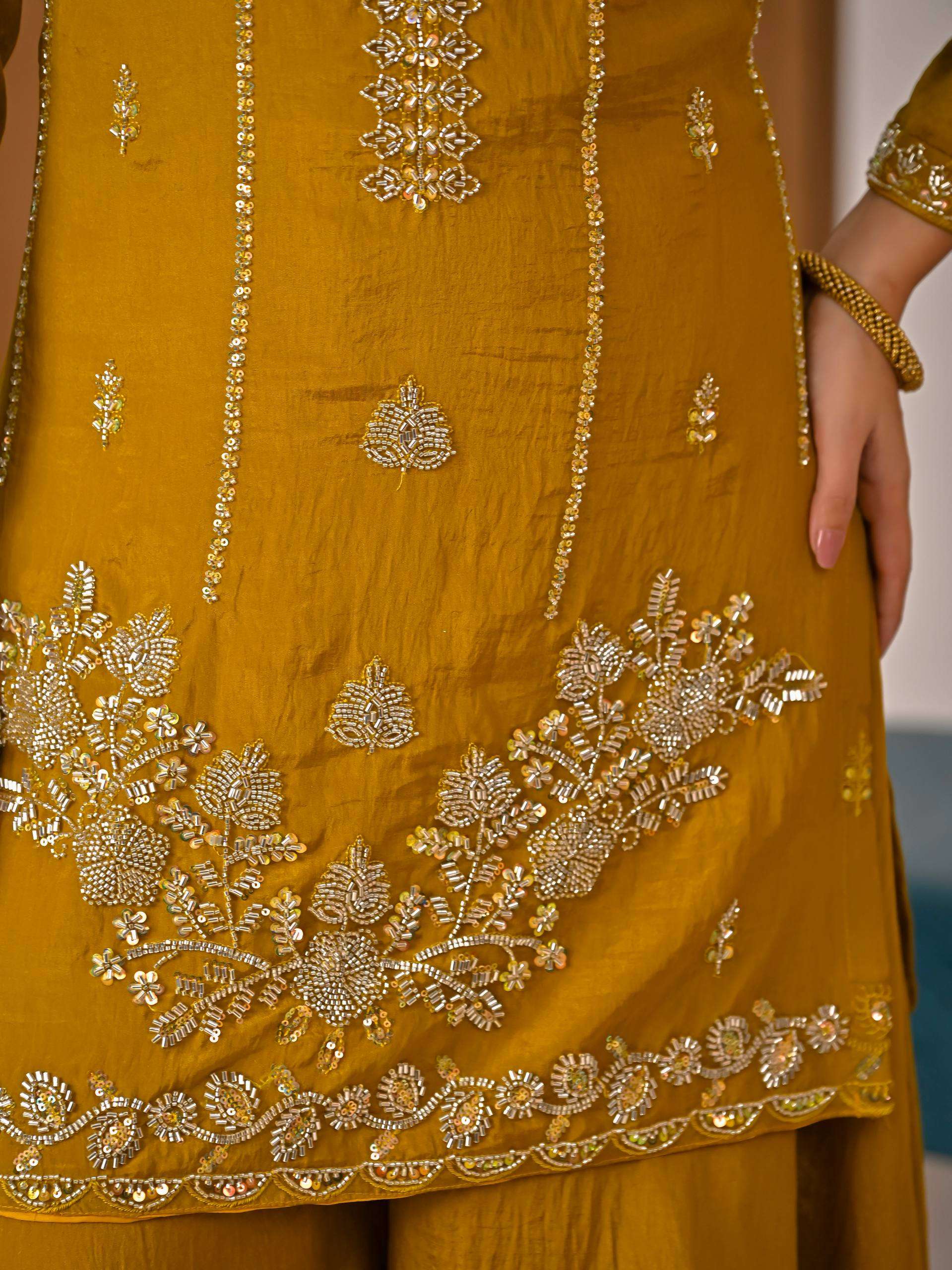 ND 5064 SILK DESIGNER PARTY WEAR LADIES TOP SHARARA PLAZZO AND DUPATTA SET 