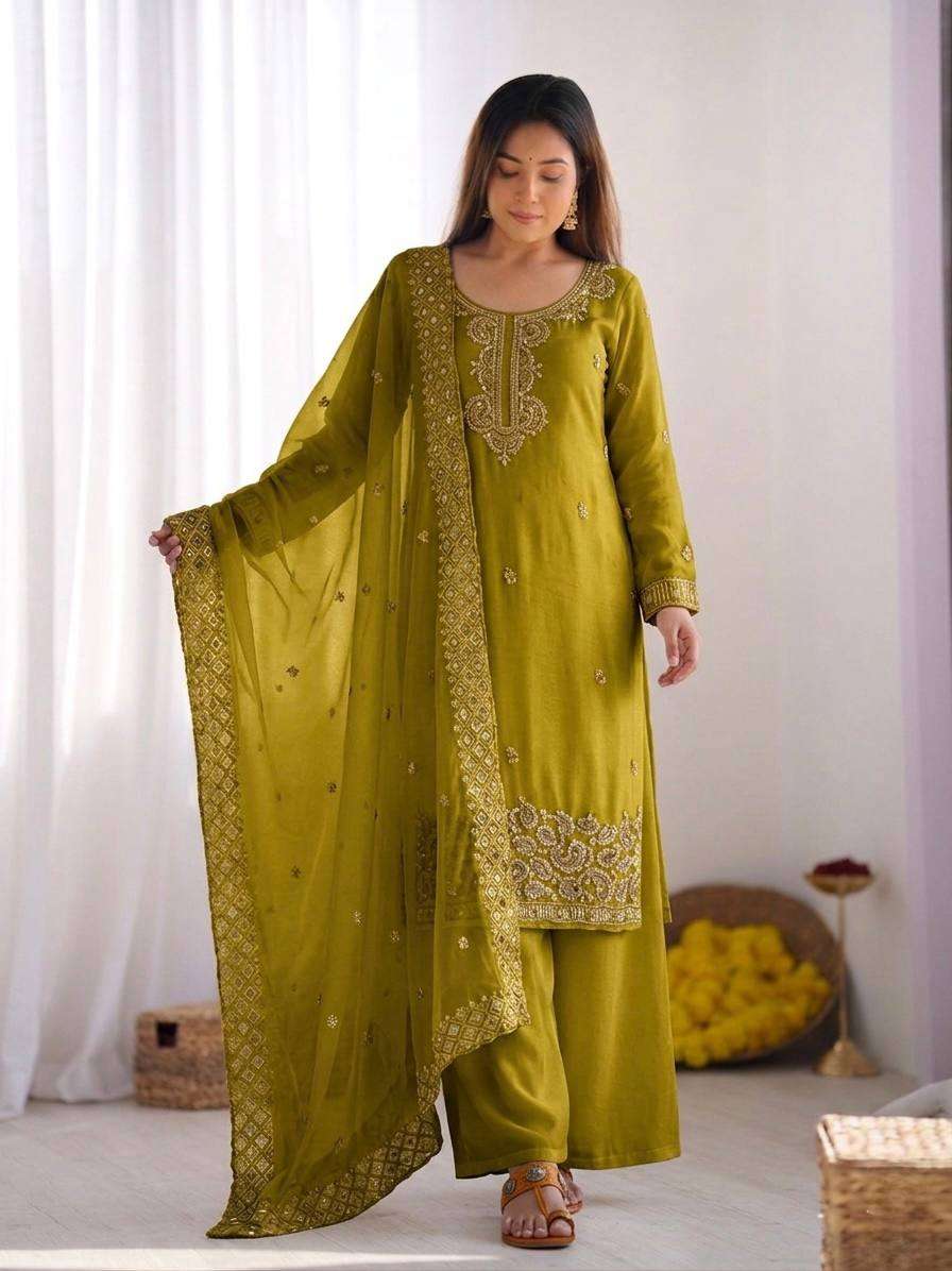 NSR 893 SILK DESIGNER PARTY WEAR LADIES TOP PLAZZO AND DUPATTA SET 