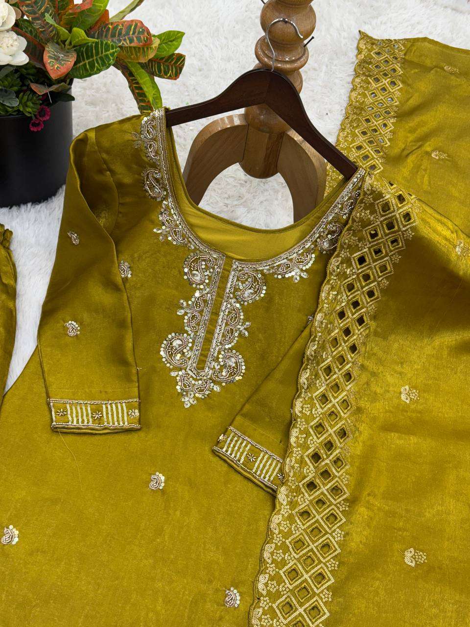 NSR 893 SILK DESIGNER PARTY WEAR LADIES TOP PLAZZO AND DUPATTA SET 