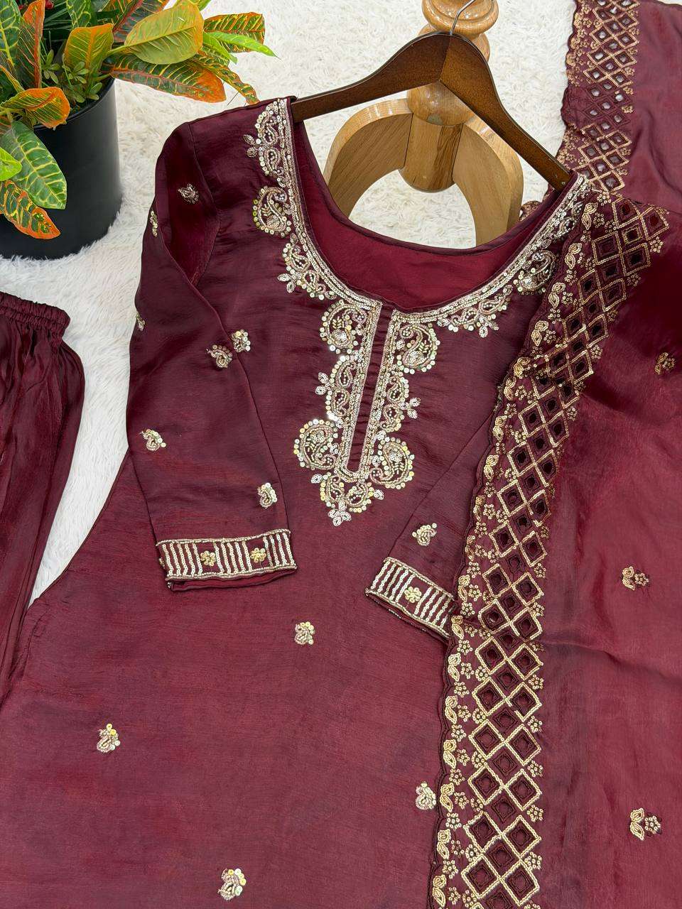 NSR 893 SILK DESIGNER PARTY WEAR LADIES TOP PLAZZO AND DUPATTA SET 