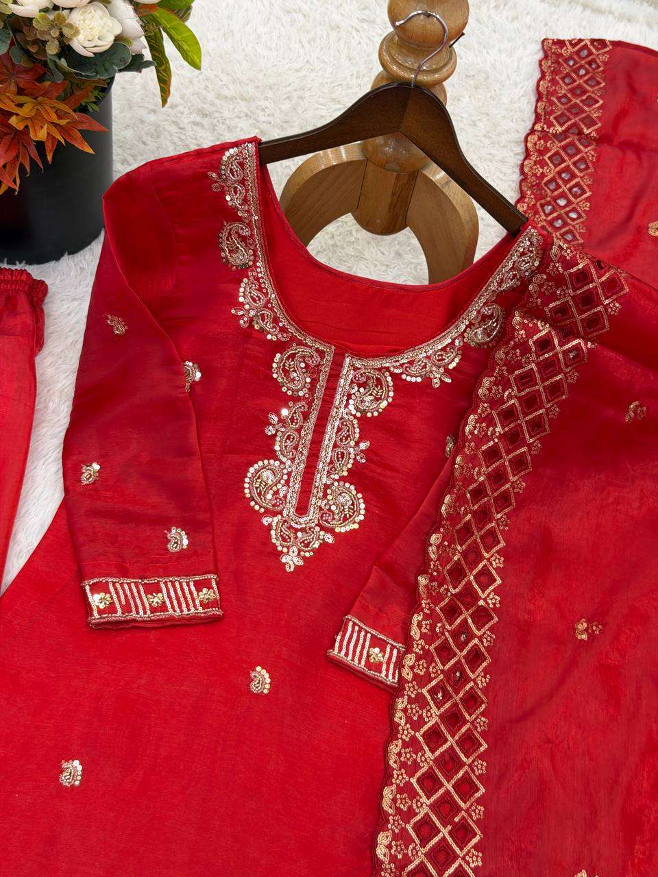 NSR 893 SILK DESIGNER PARTY WEAR LADIES TOP PLAZZO AND DUPATTA SET 
