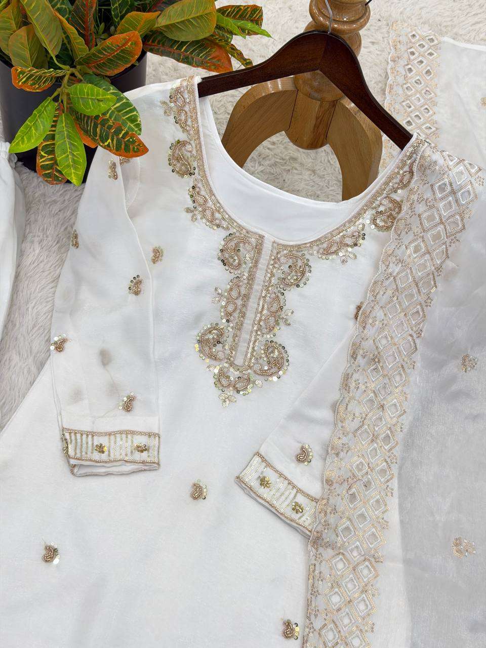NSR 893 SILK DESIGNER PARTY WEAR LADIES TOP PLAZZO AND DUPATTA SET 