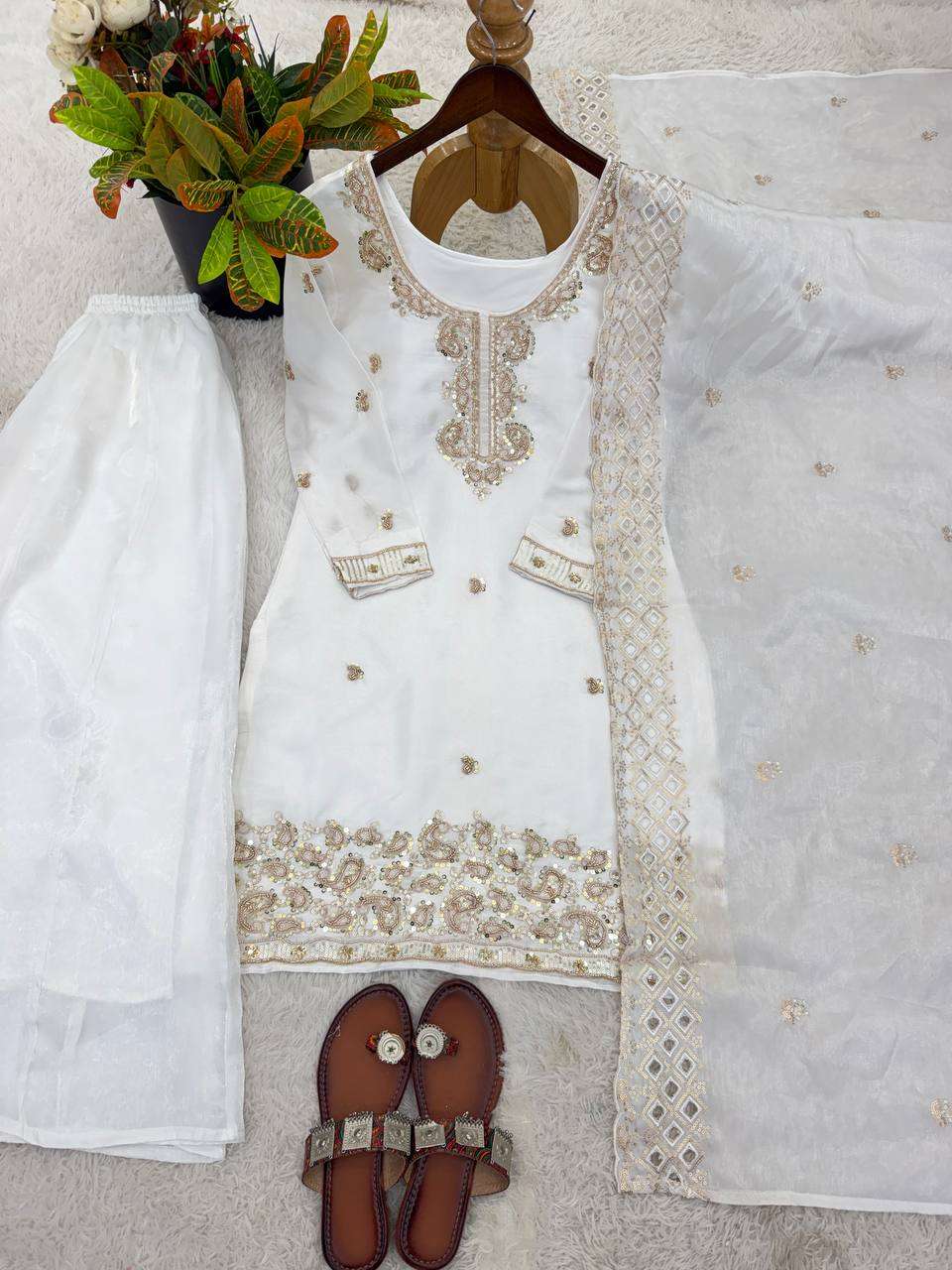 NSR 893 SILK DESIGNER PARTY WEAR LADIES TOP PLAZZO AND DUPATTA SET 
