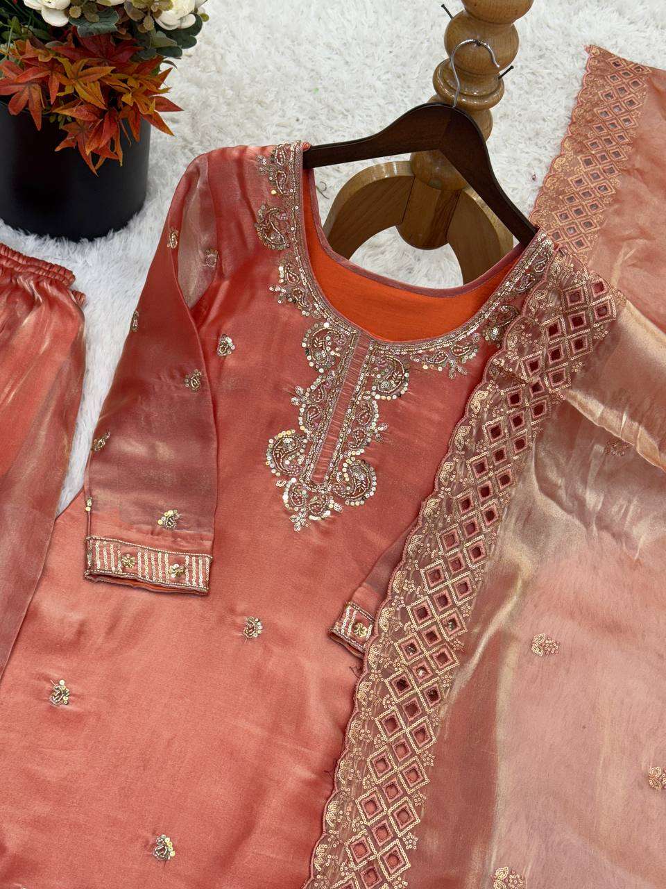NSR 893 SILK DESIGNER PARTY WEAR LADIES TOP PLAZZO AND DUPATTA SET 