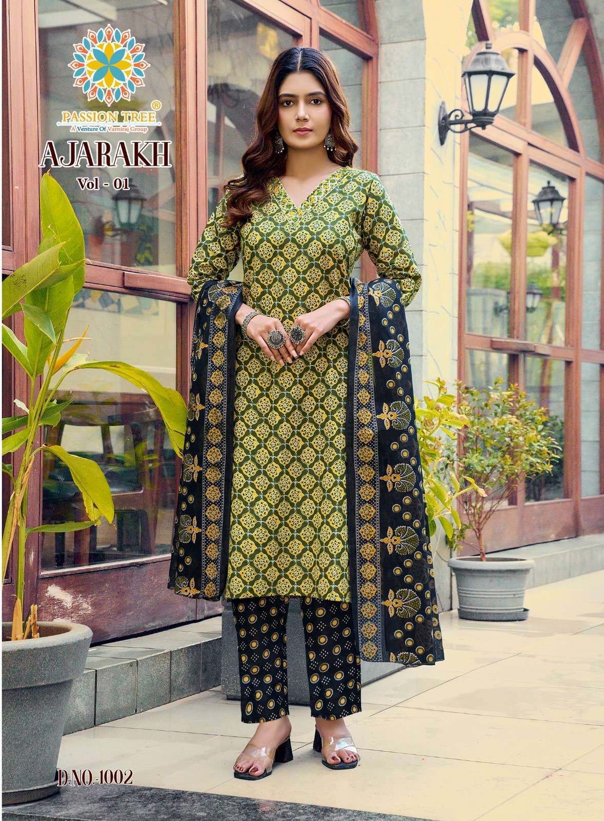PASSION TREE AJARAKH VOL 1 STRAIGHT TOP WITH PANT & DUPATTA SET