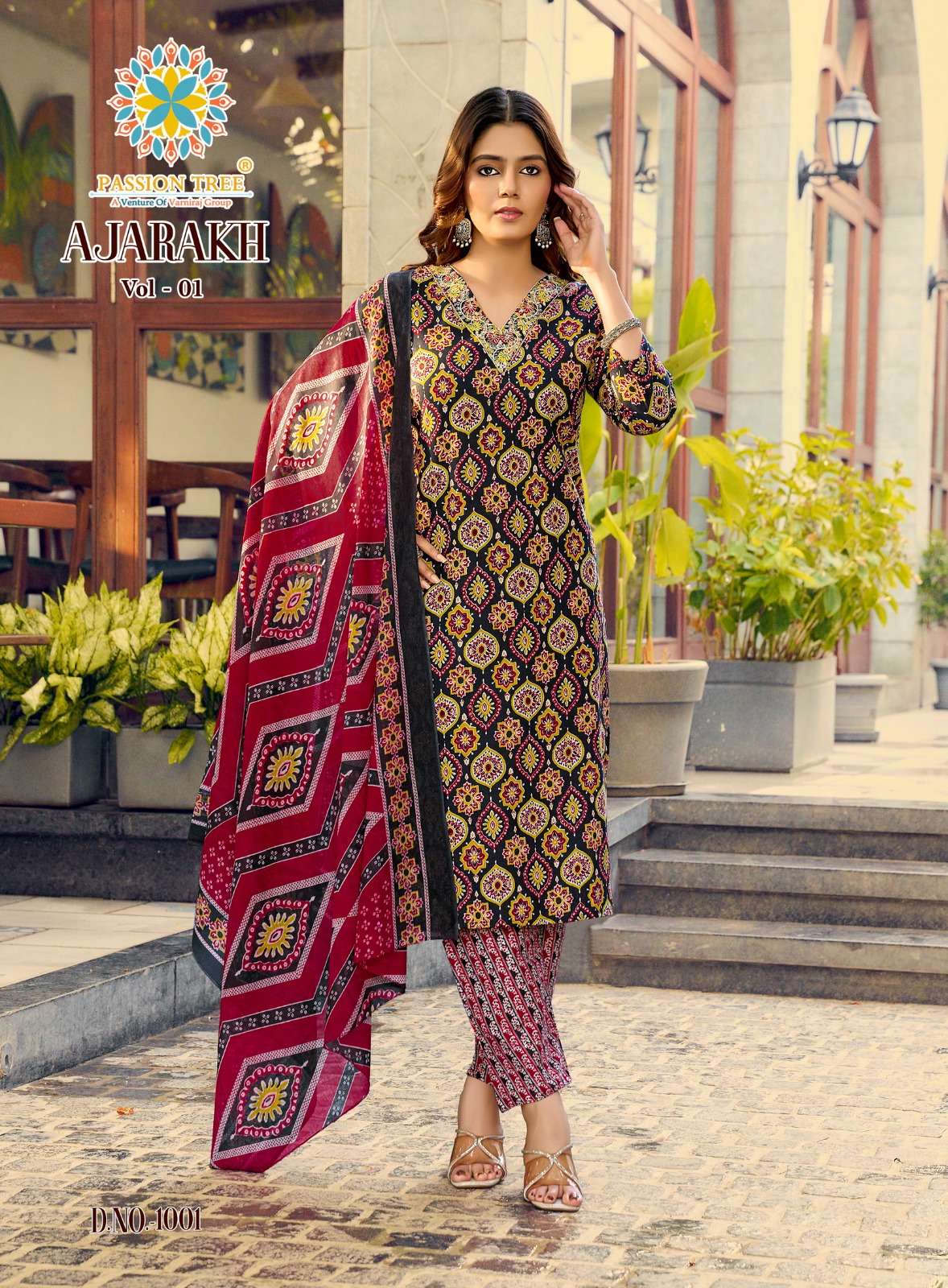 PASSION TREE AJARAKH VOL 1 STRAIGHT TOP WITH PANT & DUPATTA SET
