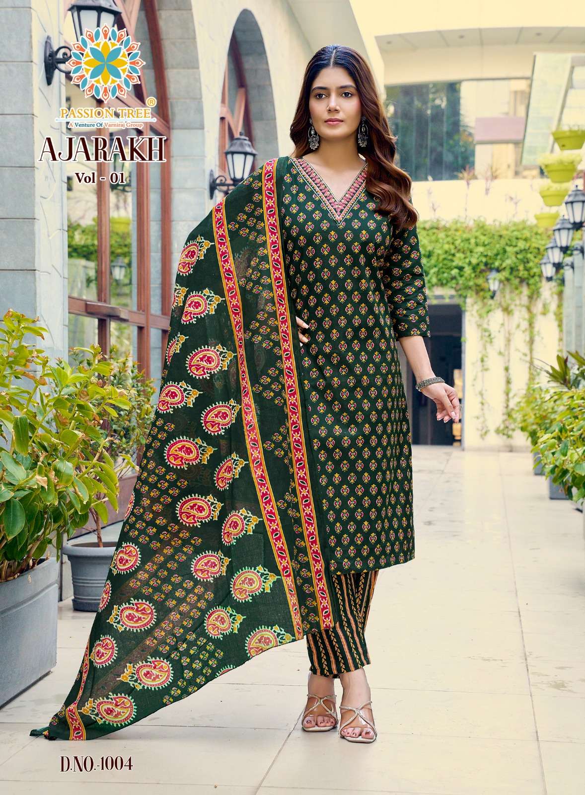 PASSION TREE AJARAKH VOL 1 STRAIGHT TOP WITH PANT & DUPATTA SET