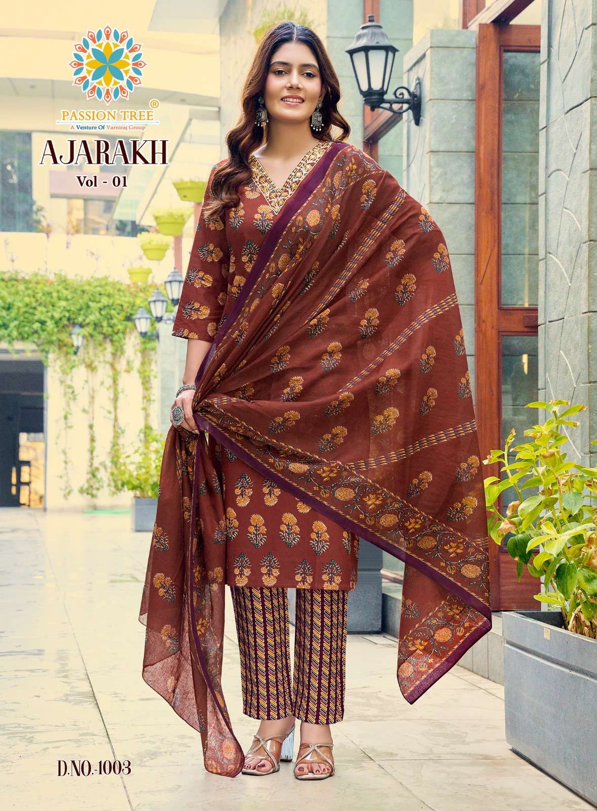 PASSION TREE AJARAKH VOL 1 STRAIGHT TOP WITH PANT & DUPATTA SET