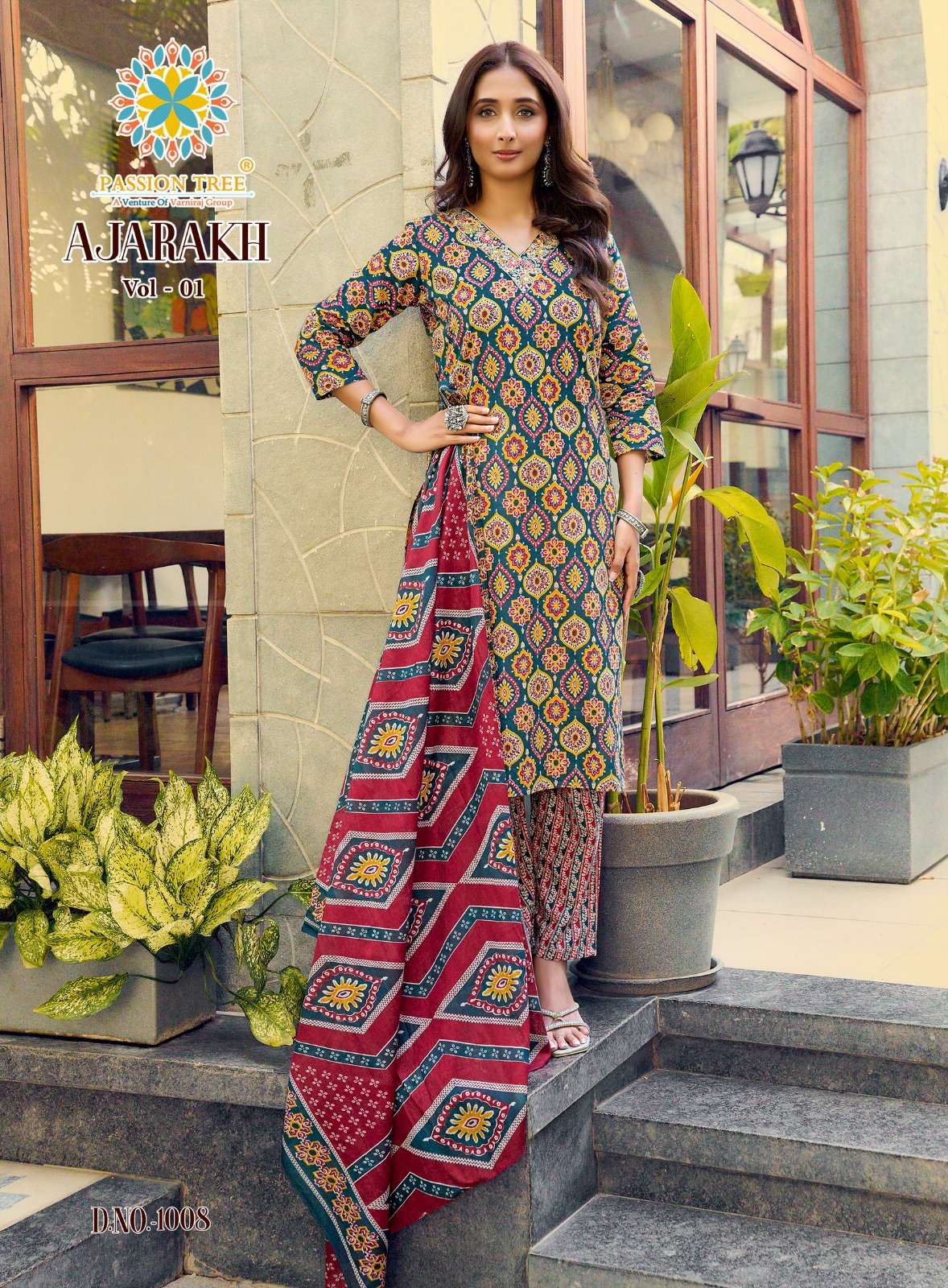 PASSION TREE AJARAKH VOL 1 STRAIGHT TOP WITH PANT & DUPATTA SET