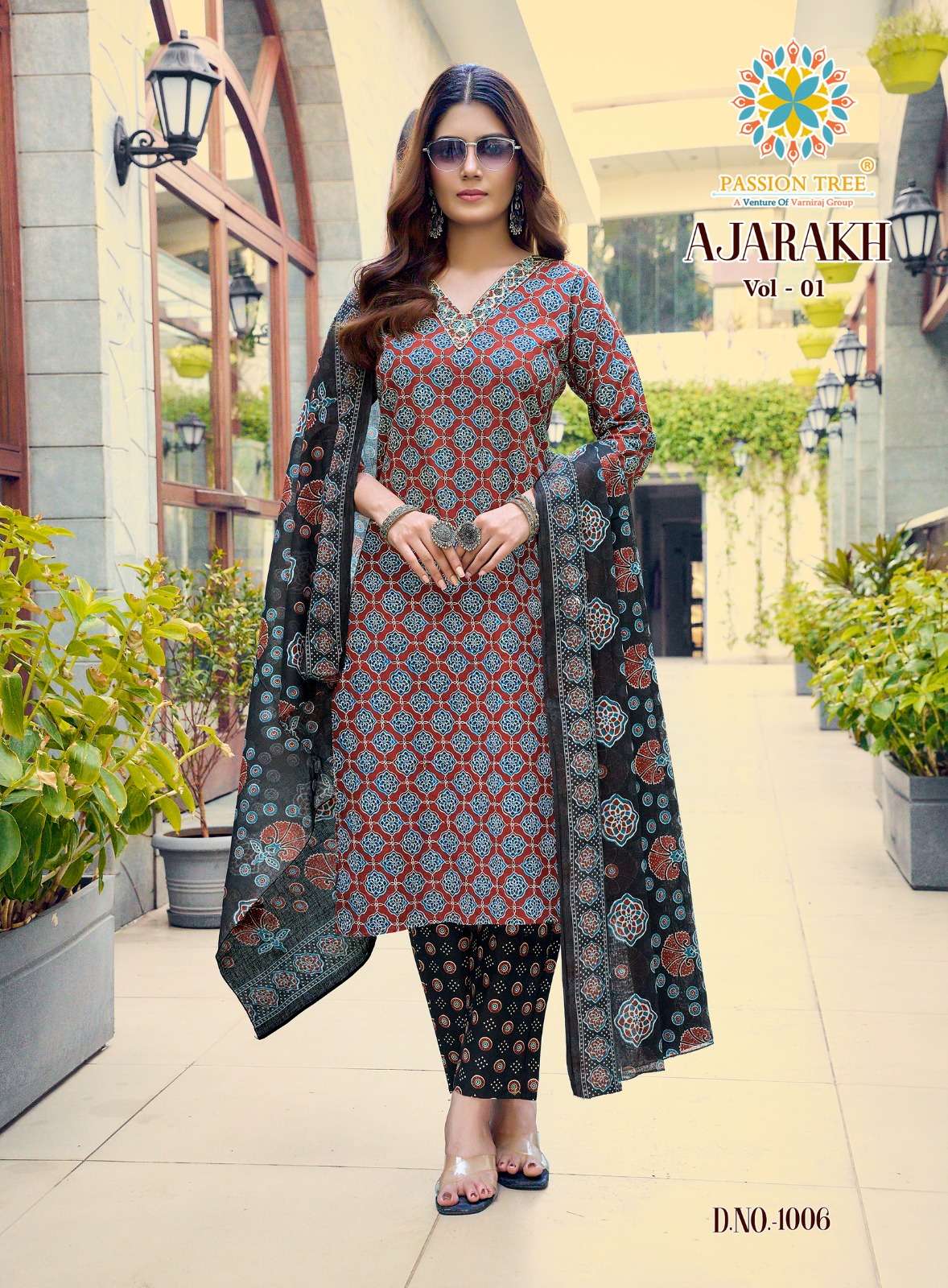 PASSION TREE AJARAKH VOL 1 STRAIGHT TOP WITH PANT & DUPATTA SET