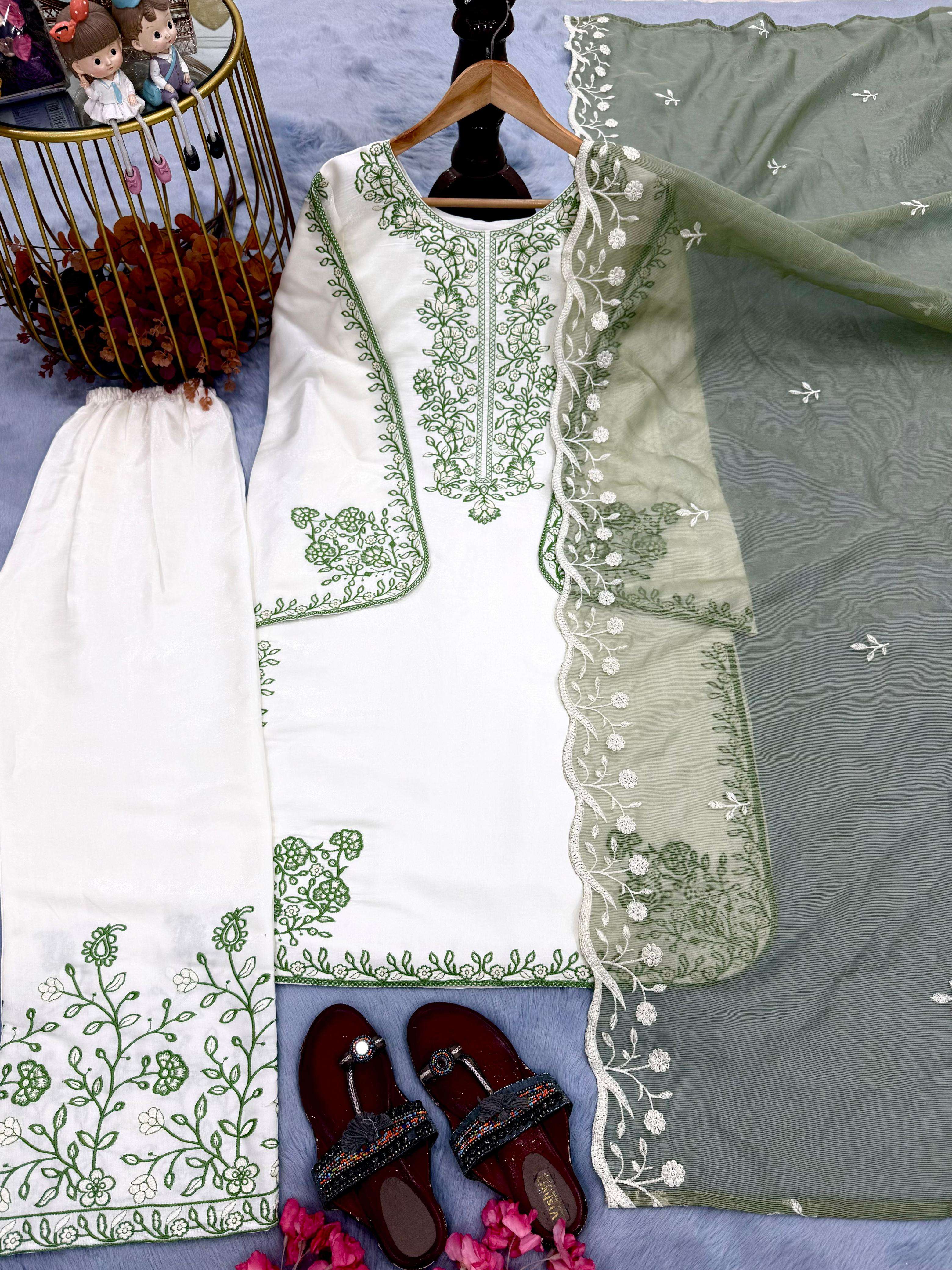 PD 1051 SILK DESIGNER WORK PARTY WEAR LOOK TOP FANCY PLAZZO AND DUPATTA SET 
