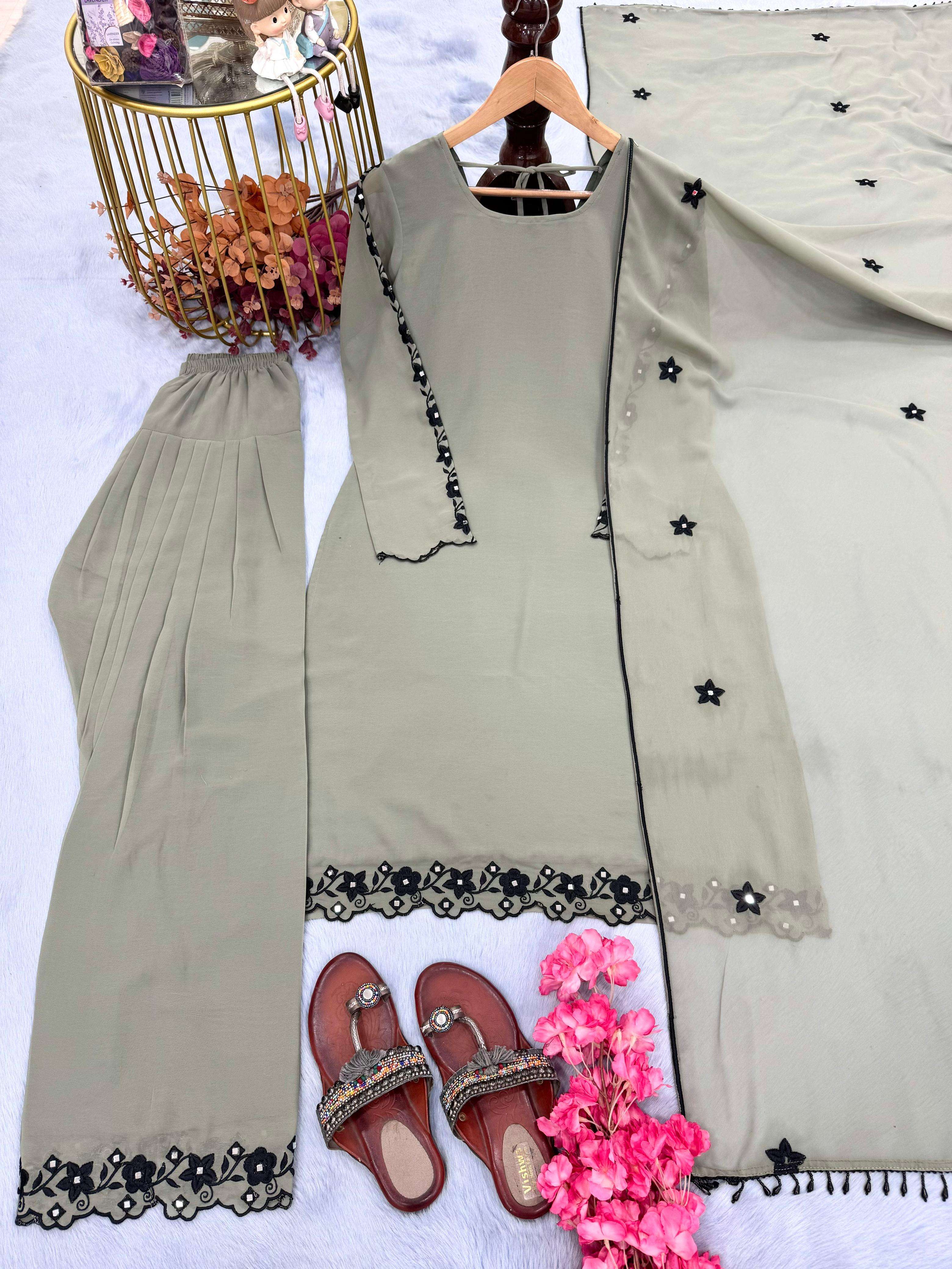 PD 1093 GEORGETTE PARTY WEAR DESIGNER LOOK TOP WITH FARSHI PLAZZO AND DUPATTA SET 