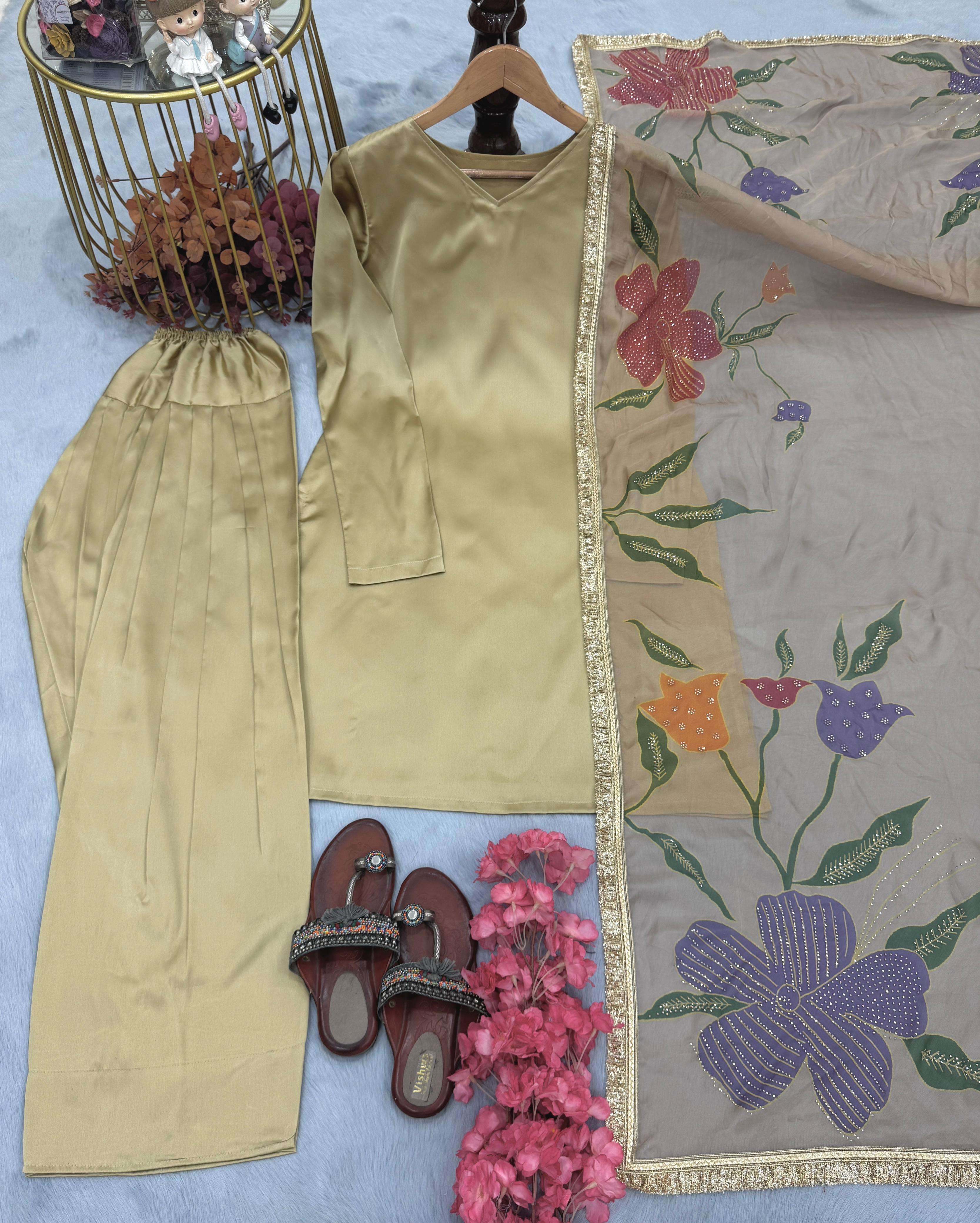 PD 1098 SATIN SILK BEAUTIFUL DESIGNER LOOK PARTY WEAR LADIES SUIT