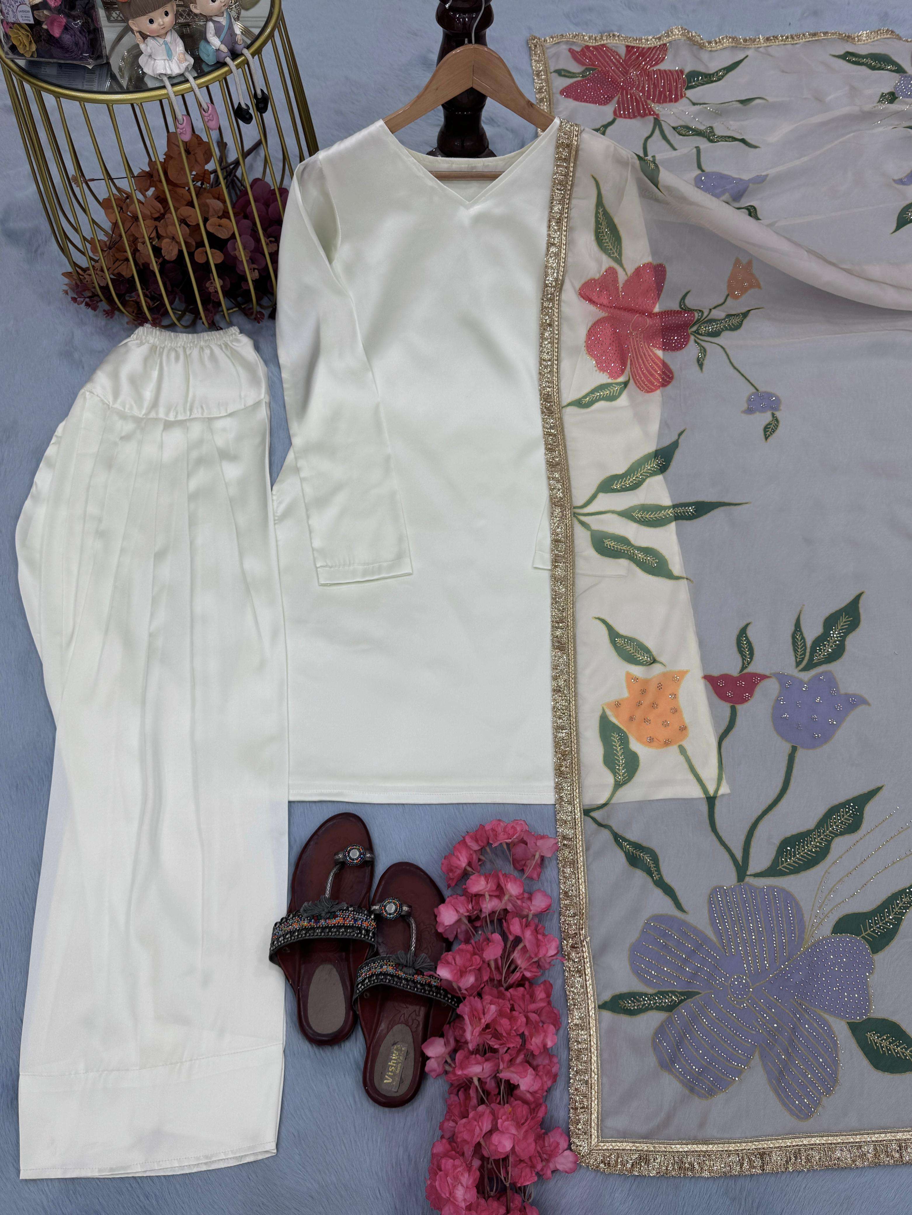 PD 1098 SATIN SILK BEAUTIFUL DESIGNER LOOK PARTY WEAR LADIES SUIT