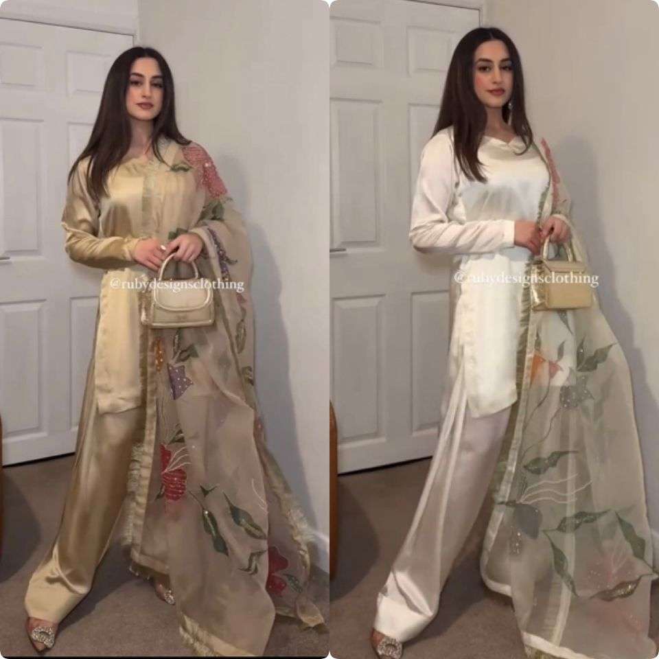 PD 1098 SATIN SILK BEAUTIFUL DESIGNER LOOK PARTY WEAR LADIES SUIT