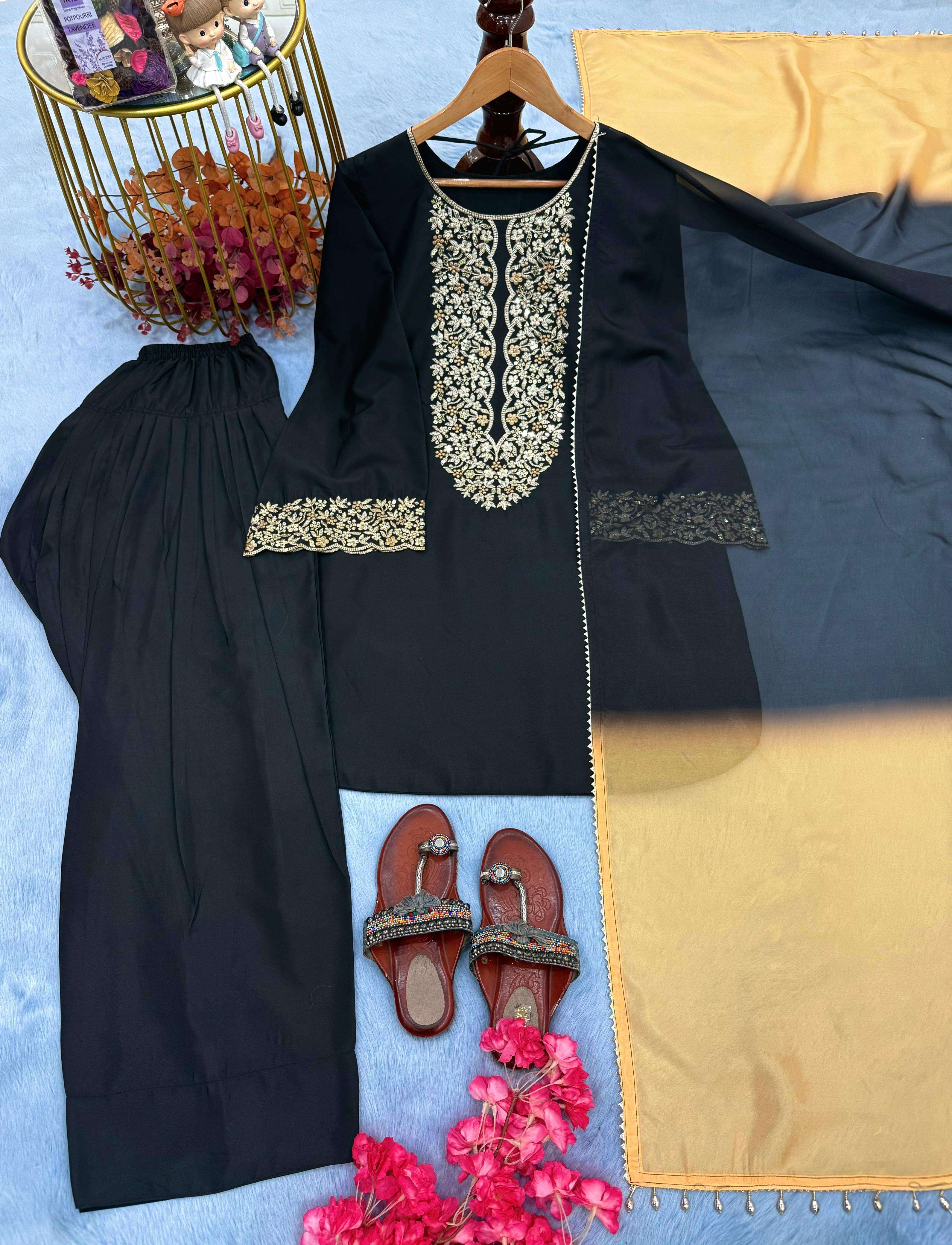 PD 1132 SATIN HEAVY EMBROIDERY DESIGNER PARTY WEAR LOOK LADIES SUIT