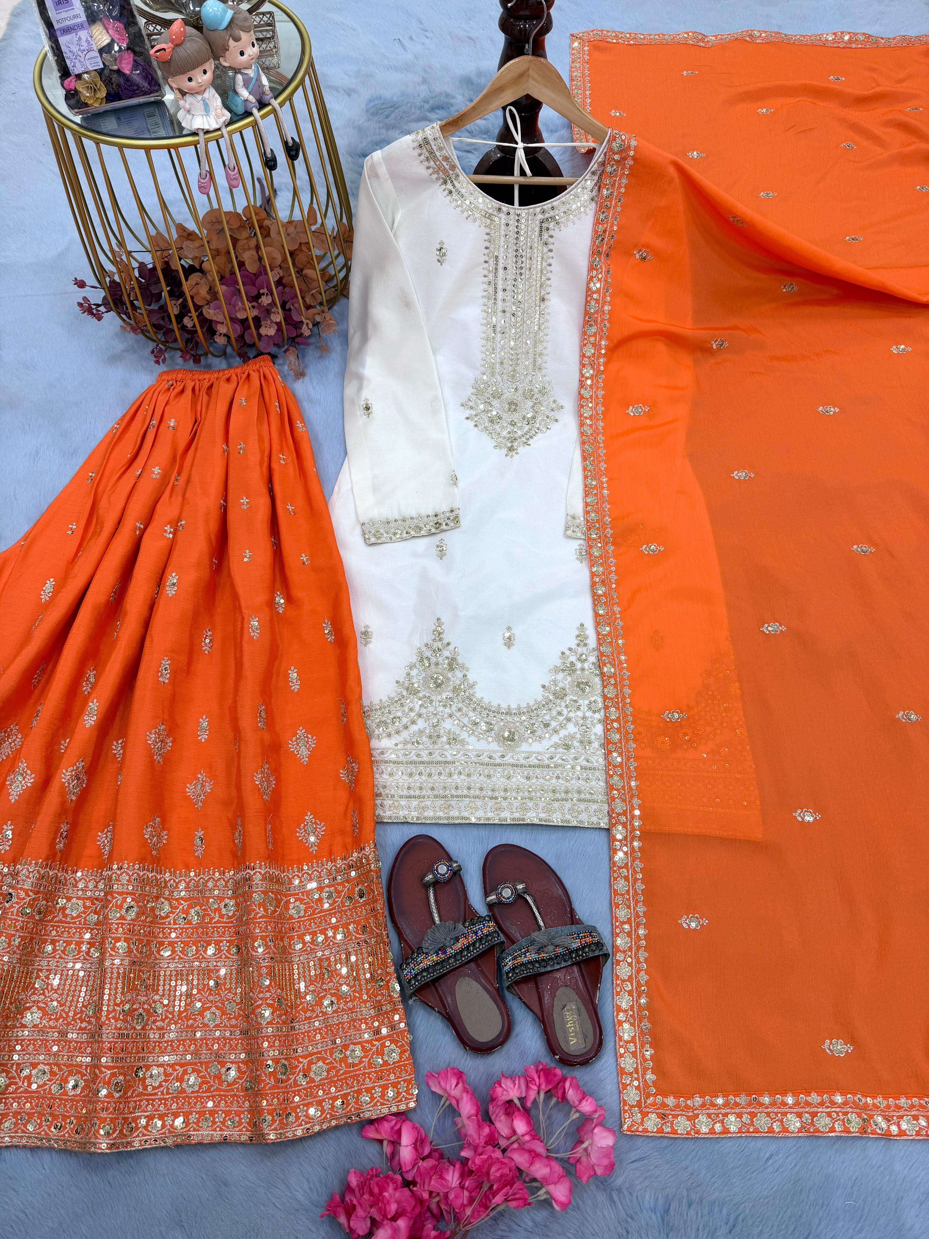 PD 1136 SILK HEAVY DESIGNER READYMADE TOP PLAZZO & DUPATTA COLLECTION