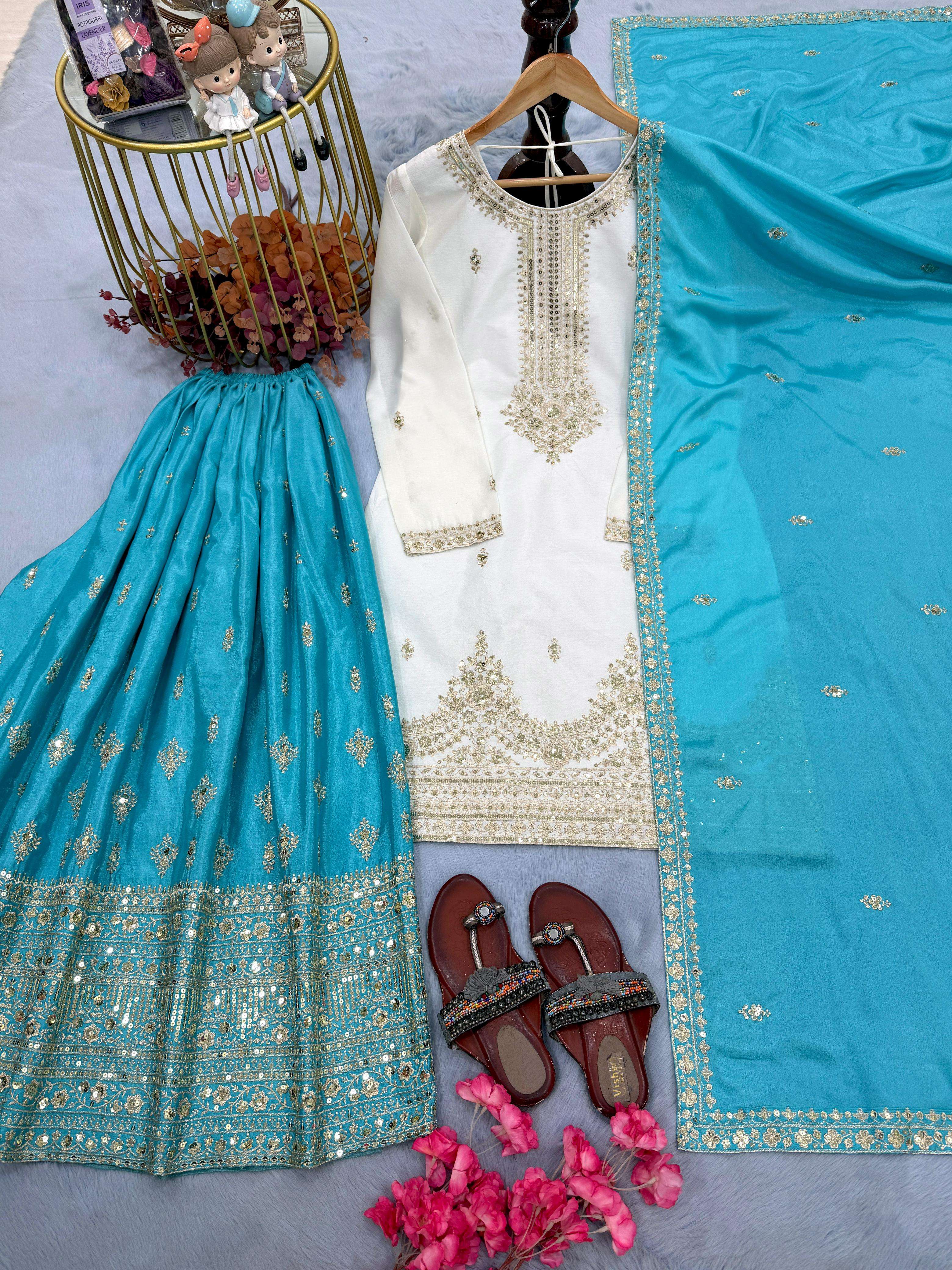 PD 1136 SILK HEAVY DESIGNER READYMADE TOP PLAZZO & DUPATTA COLLECTION