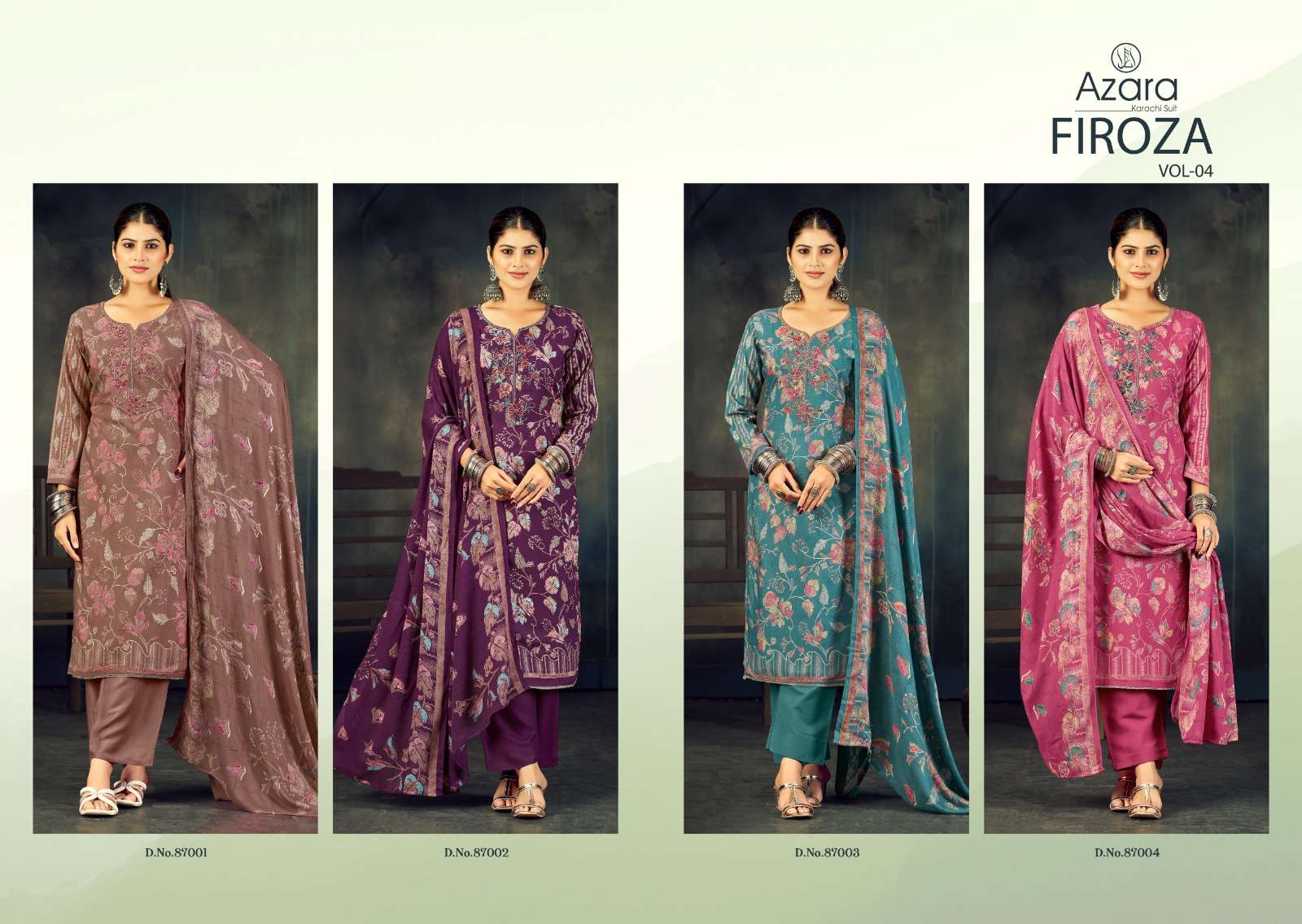 RADHIKA FASHION AZARA FIROZA VOL 4 VISCOSE PRINT WITH FANCY WORK SUIT