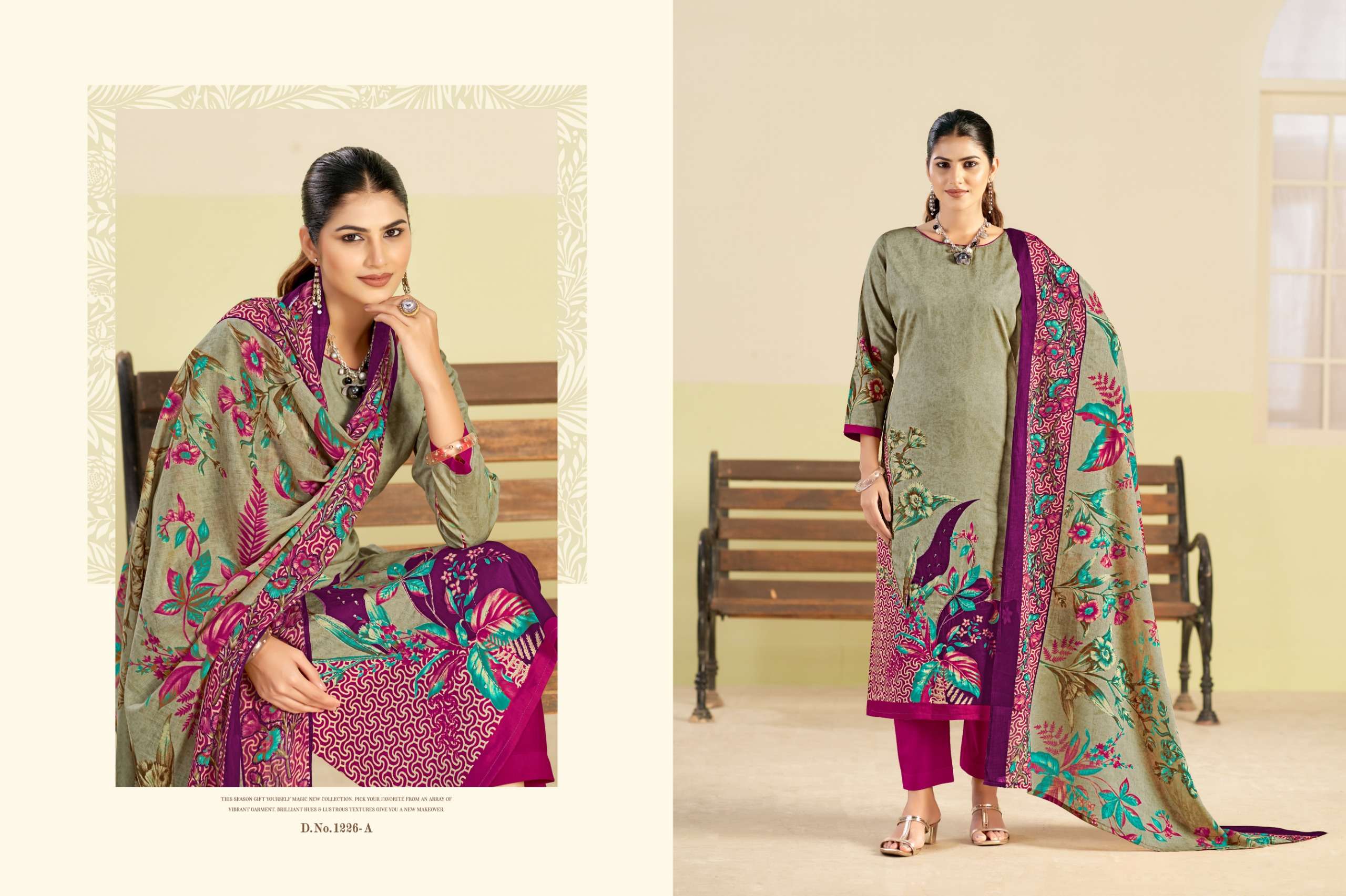 RADHIKA FASHION AZARA KAYKA D NO 1226 JAM COTTON PRINT WITH FANCY HAND WORKS SUIT