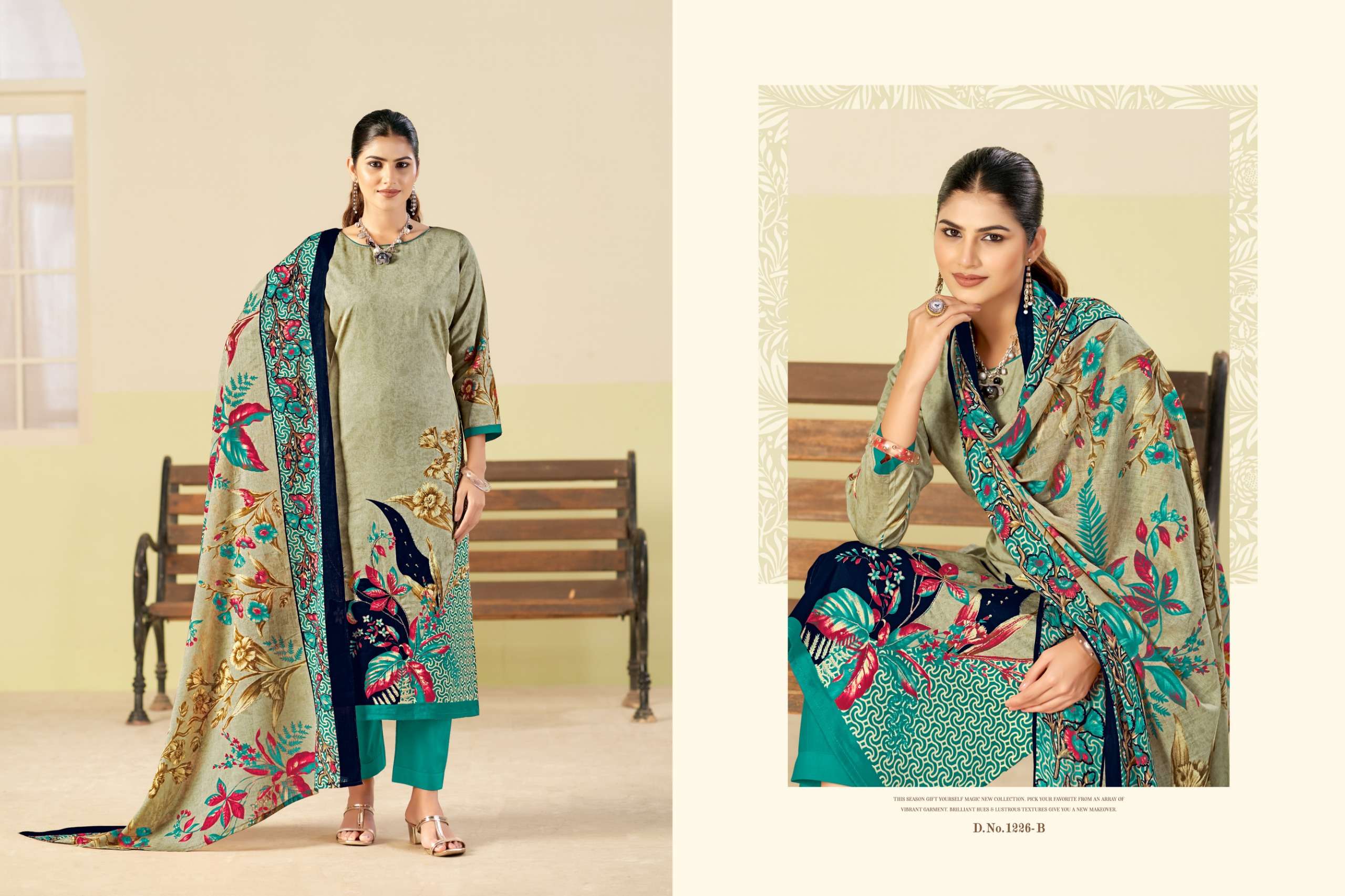 RADHIKA FASHION AZARA KAYKA D NO 1226 JAM COTTON PRINT WITH FANCY HAND WORKS SUIT