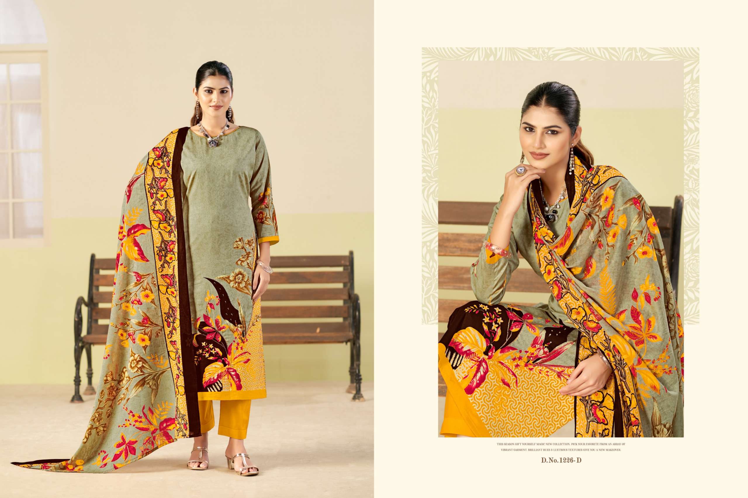 RADHIKA FASHION AZARA KAYKA D NO 1226 JAM COTTON PRINT WITH FANCY HAND WORKS SUIT