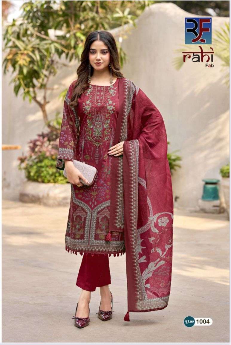 RAHI FAB RED ORCHID COTTON KARACHI PRINT WITH FANCY WORK SUIT