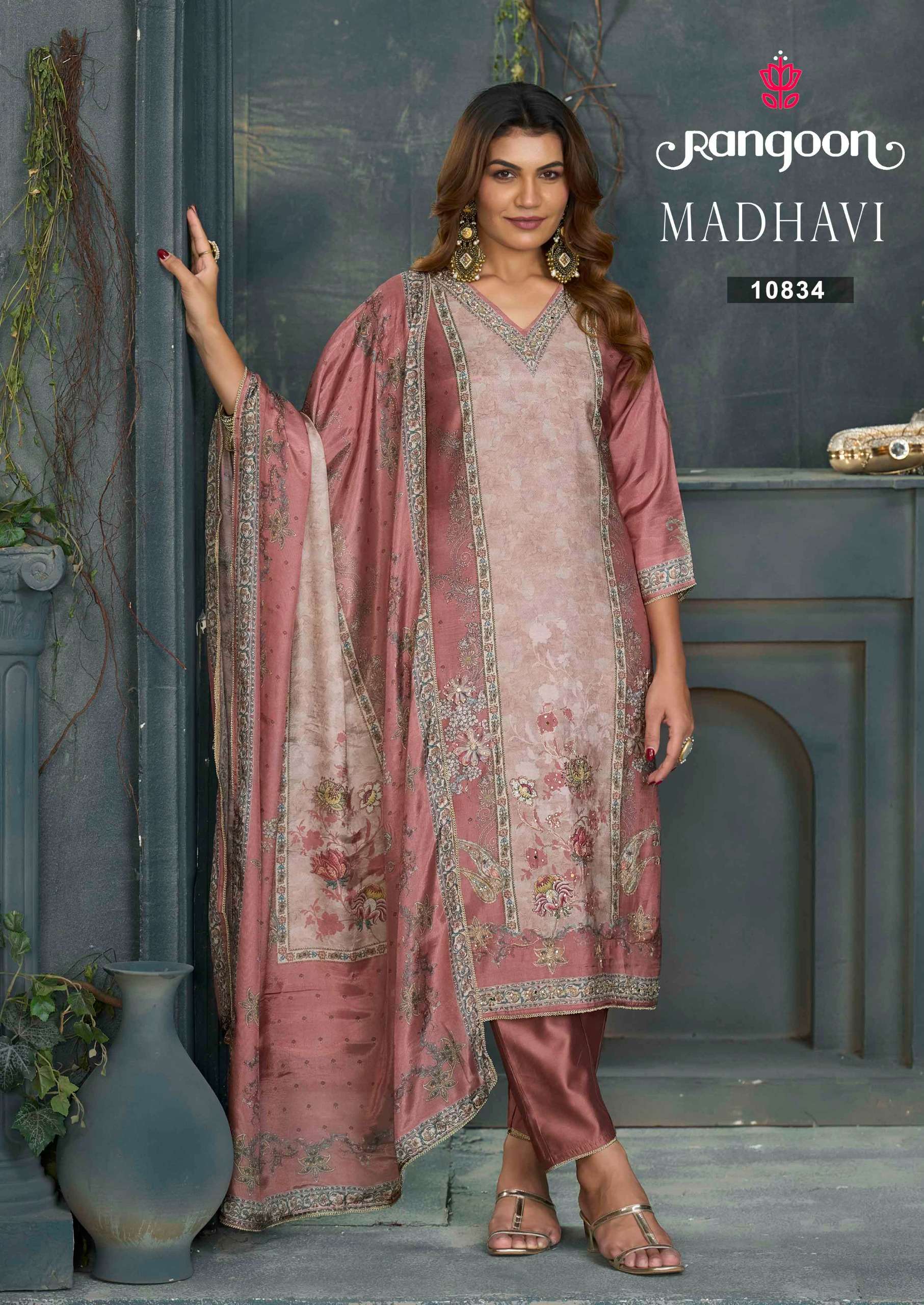 RANGOON MADHAVI MUSLIN DIGITAL PRINT WITH FANCY WORK LADIES 3PCS SET COLLECTION 