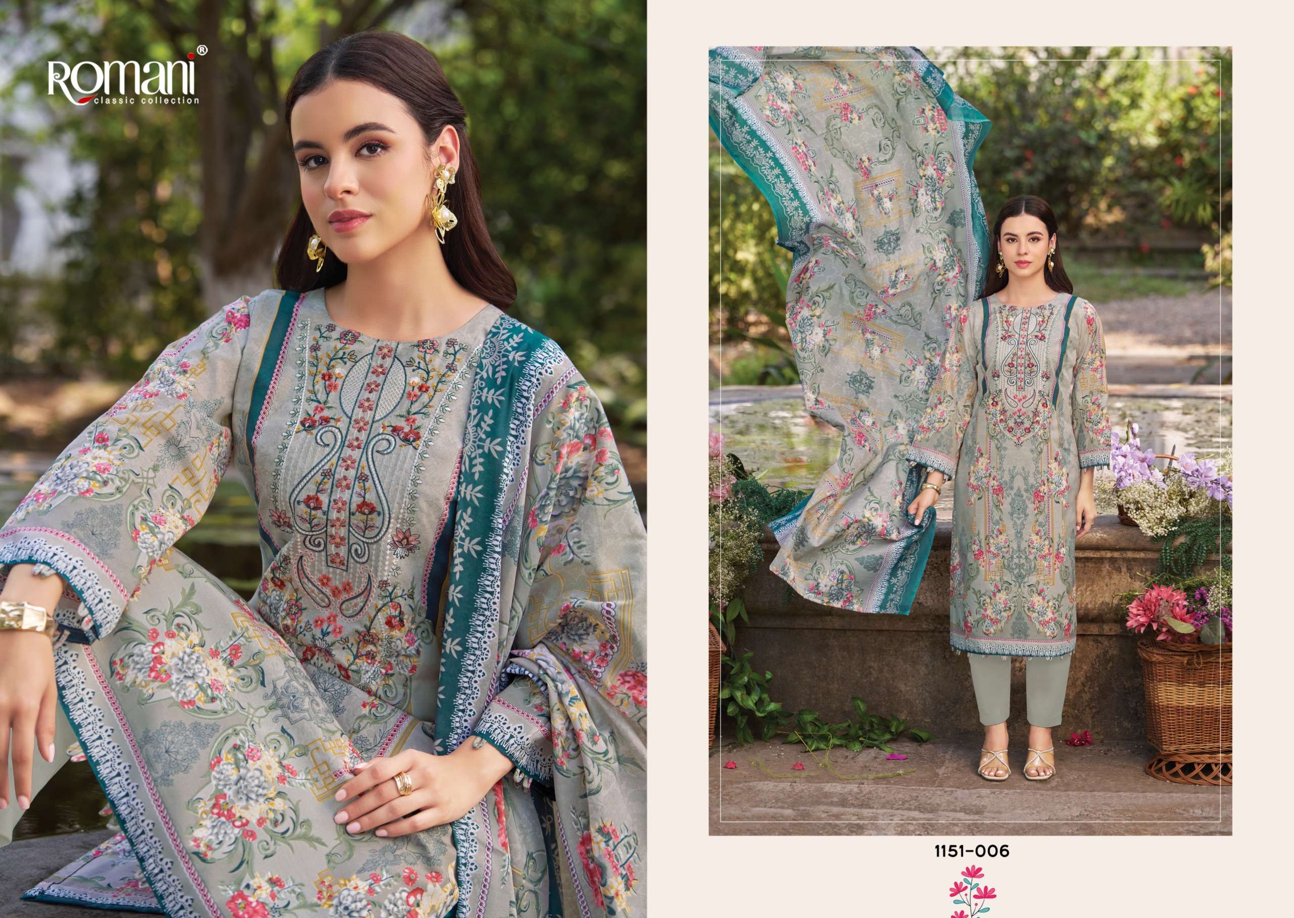 ROMANI NEEDLE WONDER VOL 13 COTTON DIGITAL PRINTS WITH FANCY WORK SUIT