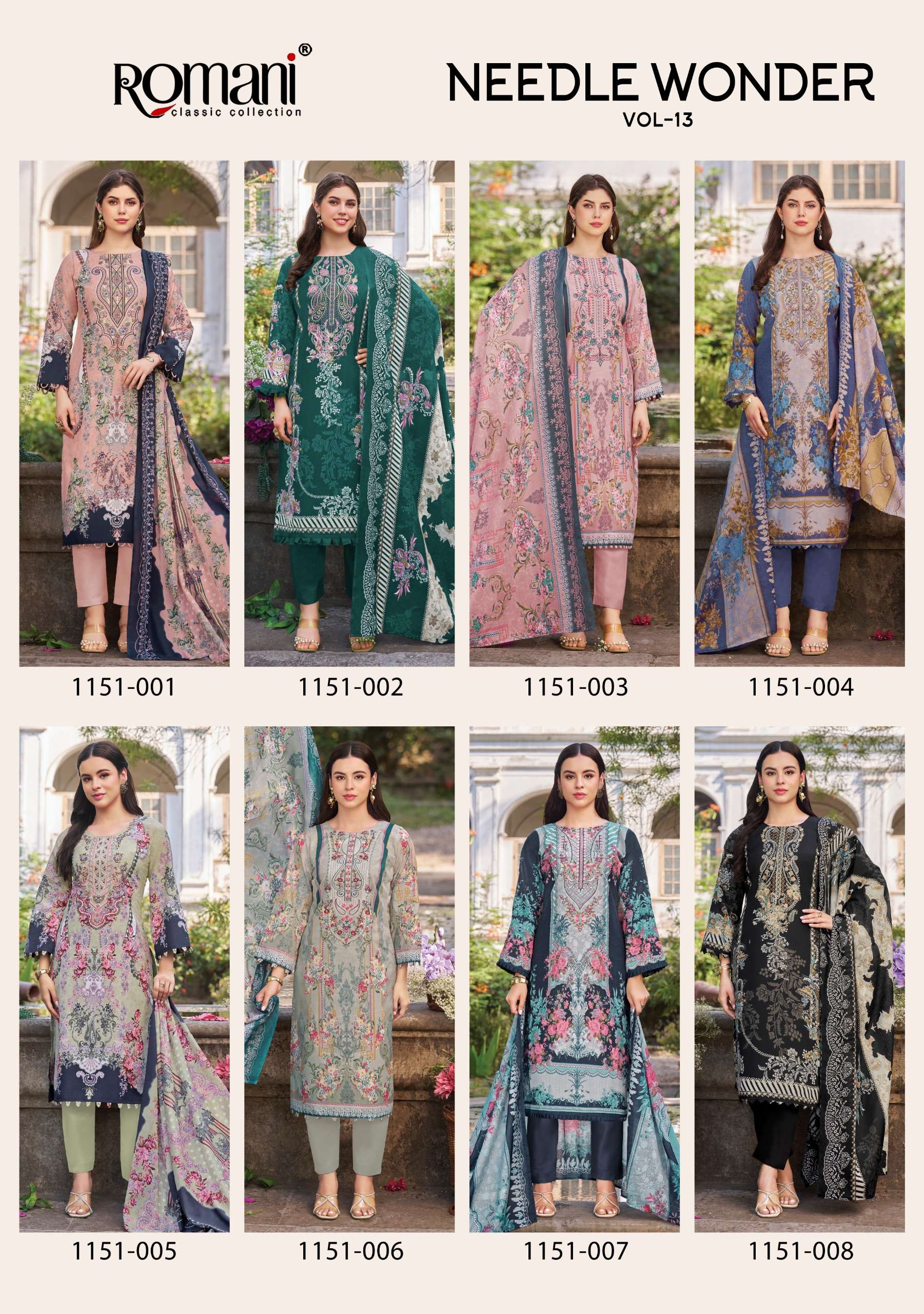 ROMANI NEEDLE WONDER VOL 13 COTTON DIGITAL PRINTS WITH FANCY WORK SUIT