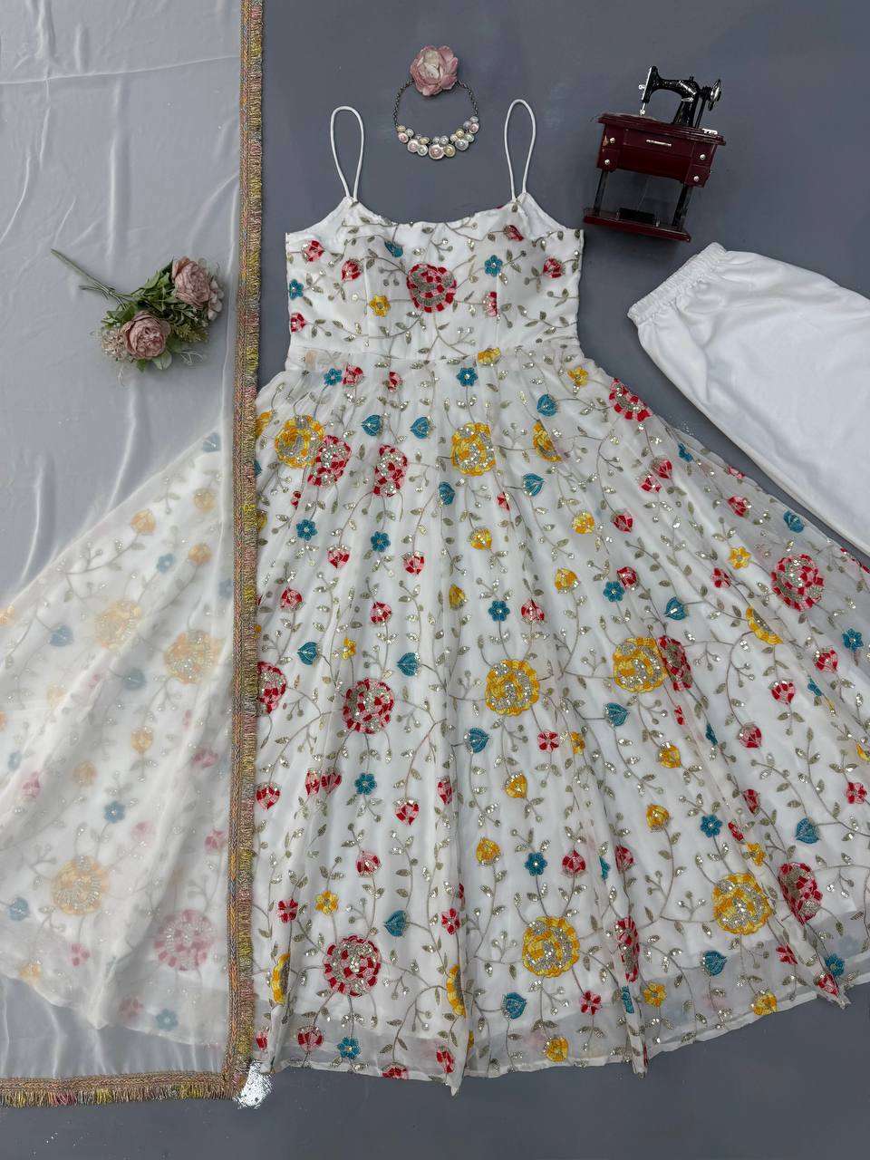 RTC 6021 GEORGETTE SEQUENCE EMBROIDERY DESIGNER WORK PARTY WEAR ANARKALI GOWN STYLE SUIT