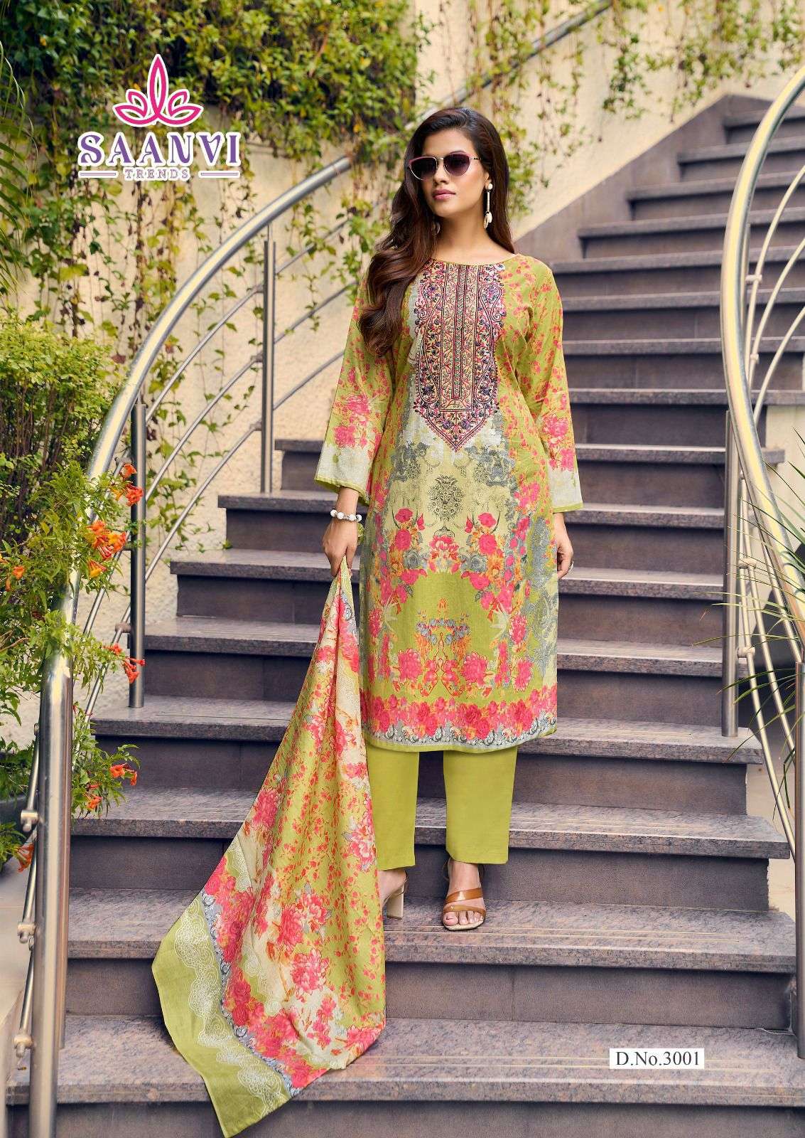 SAANVI TRENDS NUSRAT VOL 3 COTTON PRINTED WITH FANCY EMBROIDERY WORK SUIT
