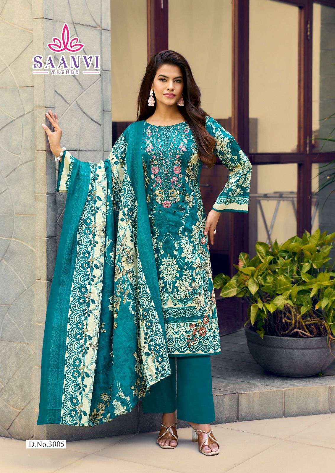 SAANVI TRENDS NUSRAT VOL 3 COTTON PRINTED WITH FANCY EMBROIDERY WORK SUIT
