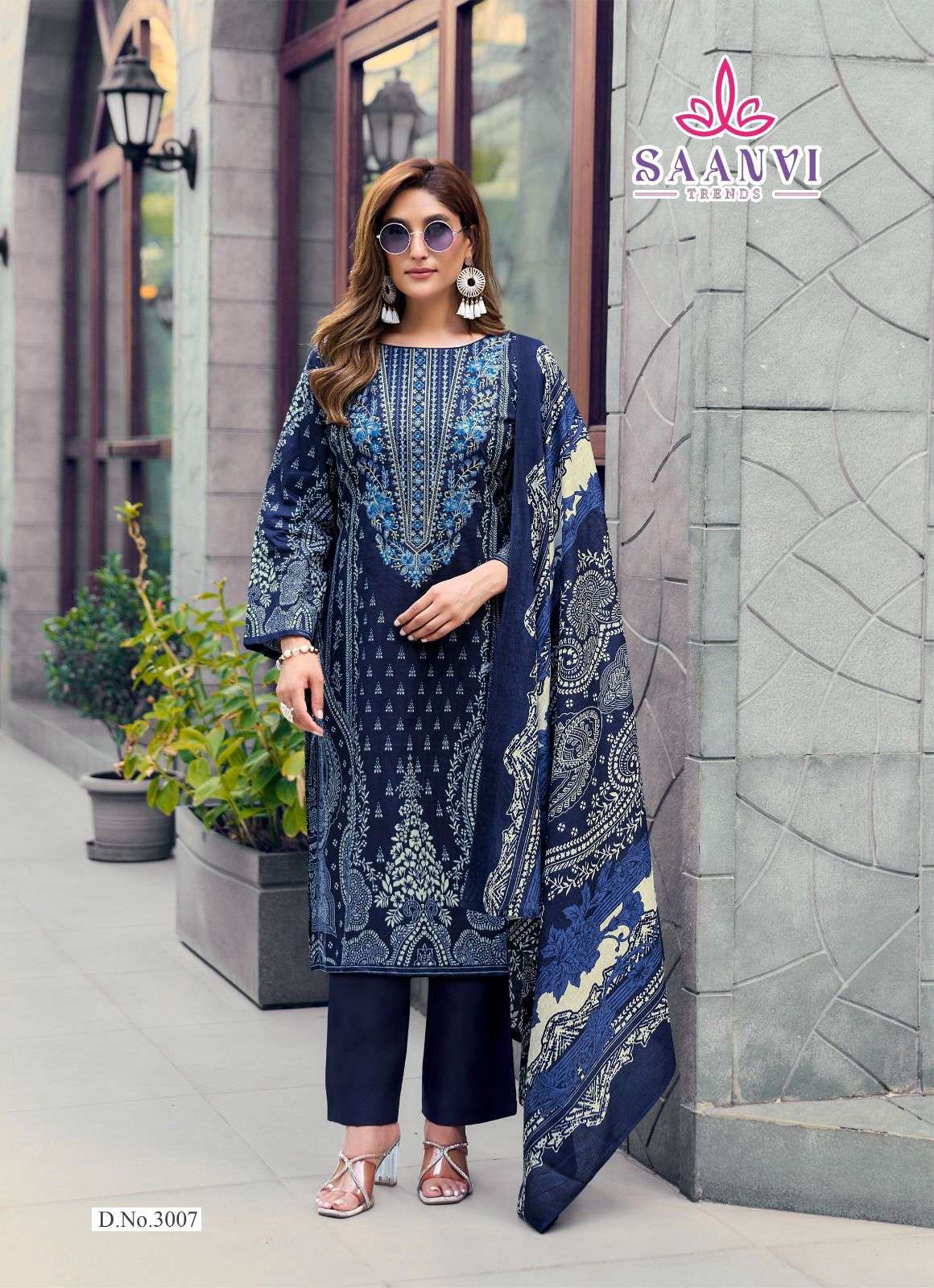 SAANVI TRENDS NUSRAT VOL 3 COTTON PRINTED WITH FANCY EMBROIDERY WORK SUIT