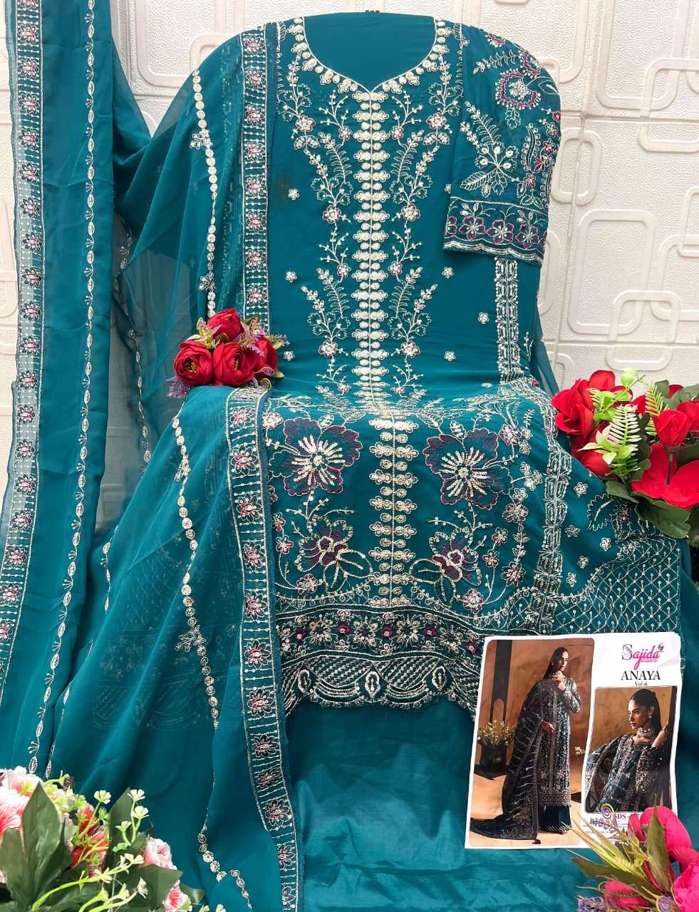 SAJIDA DESIGNER ANAYA VOL 6 GEORGETTE HEAVY EMBROIDERED DESIGNER SUIT