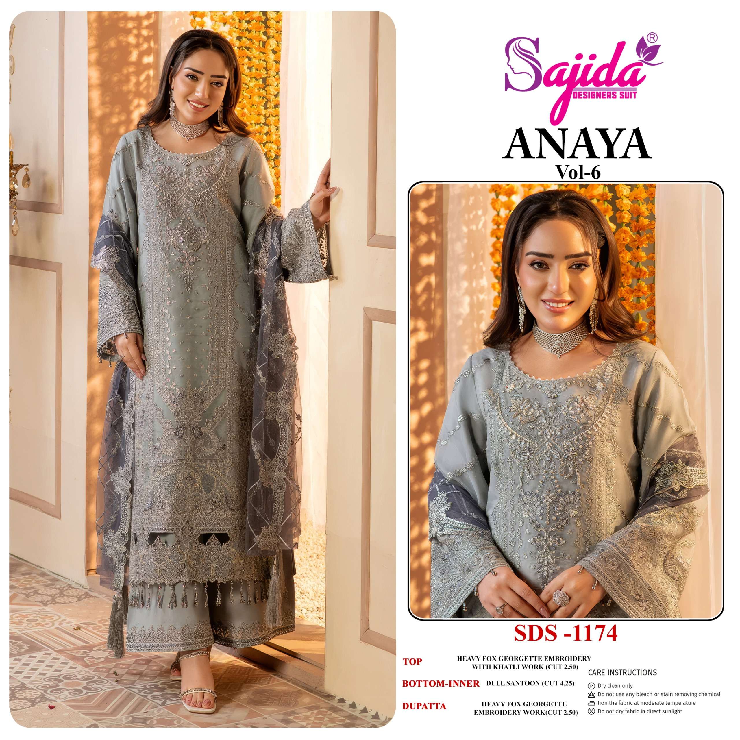 SAJIDA DESIGNER ANAYA VOL 6 GEORGETTE HEAVY EMBROIDERED DESIGNER SUIT