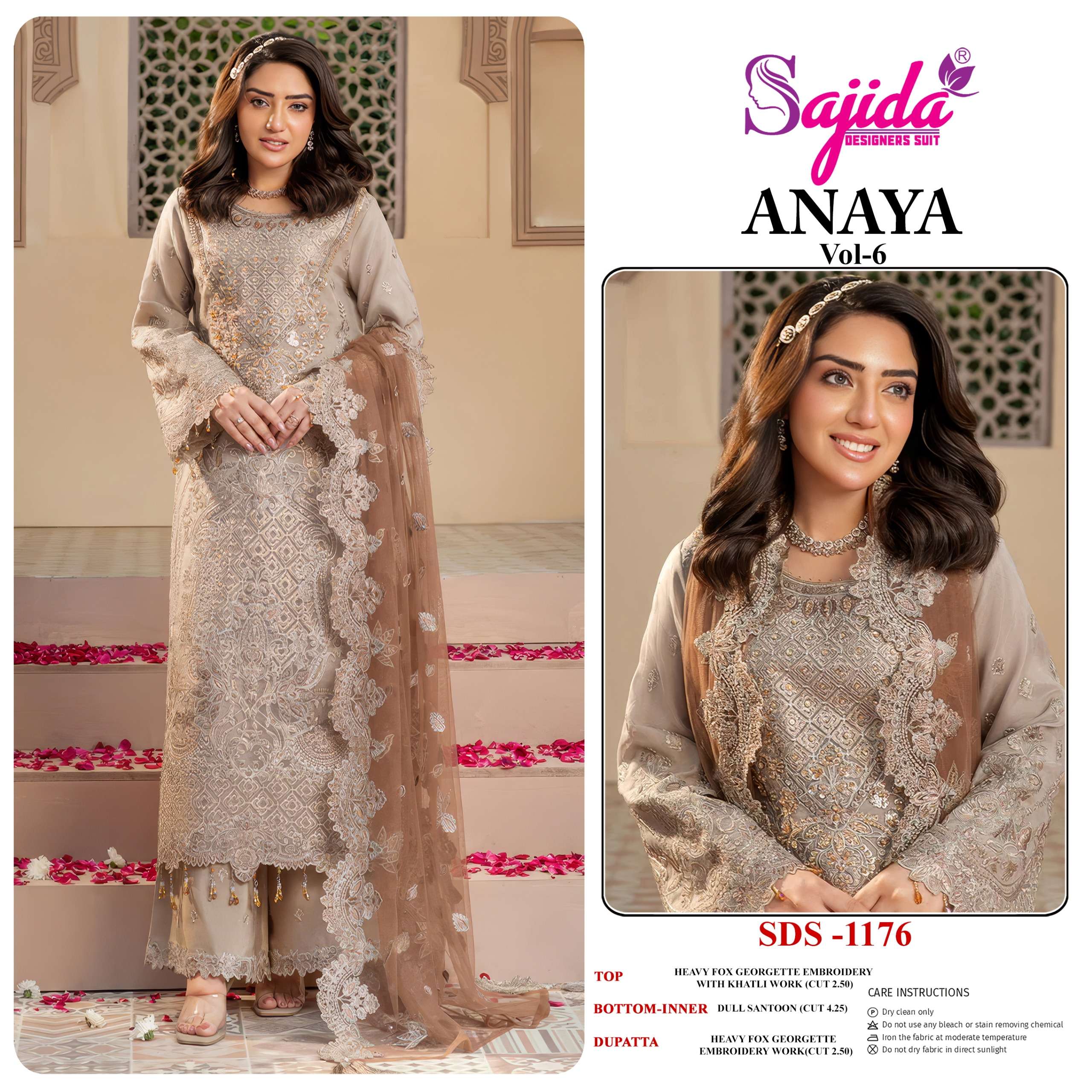 SAJIDA DESIGNER ANAYA VOL 6 GEORGETTE HEAVY EMBROIDERED DESIGNER SUIT