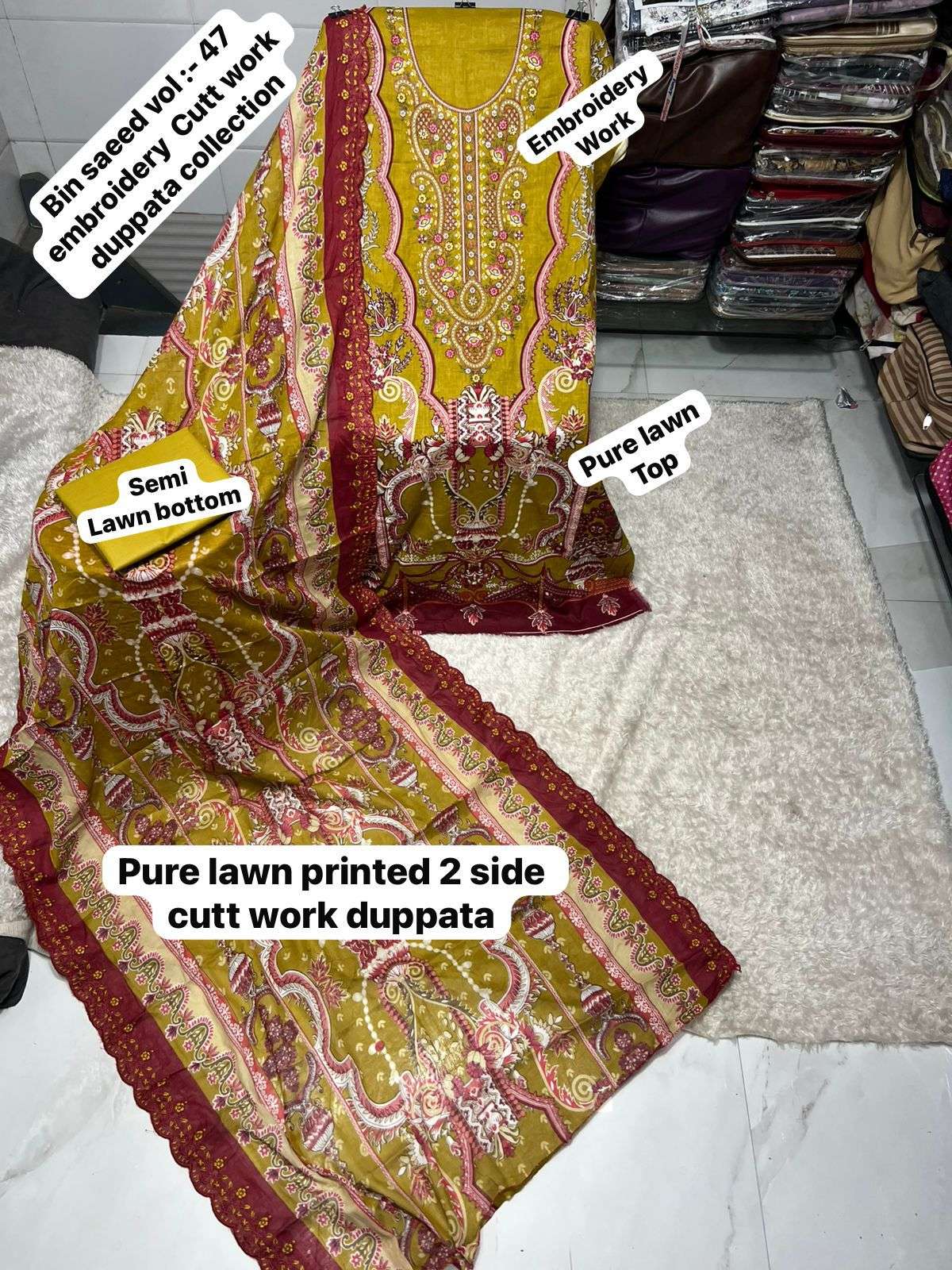 SAPPHIRE BIN SAEED VOL 47 LAWN COTTON DESIGNER WORK PAKISTANI SALWAR KAMEEZ 