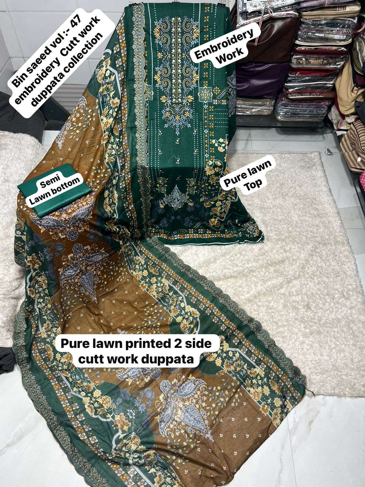 SAPPHIRE BIN SAEED VOL 47 LAWN COTTON DESIGNER WORK PAKISTANI SALWAR KAMEEZ 